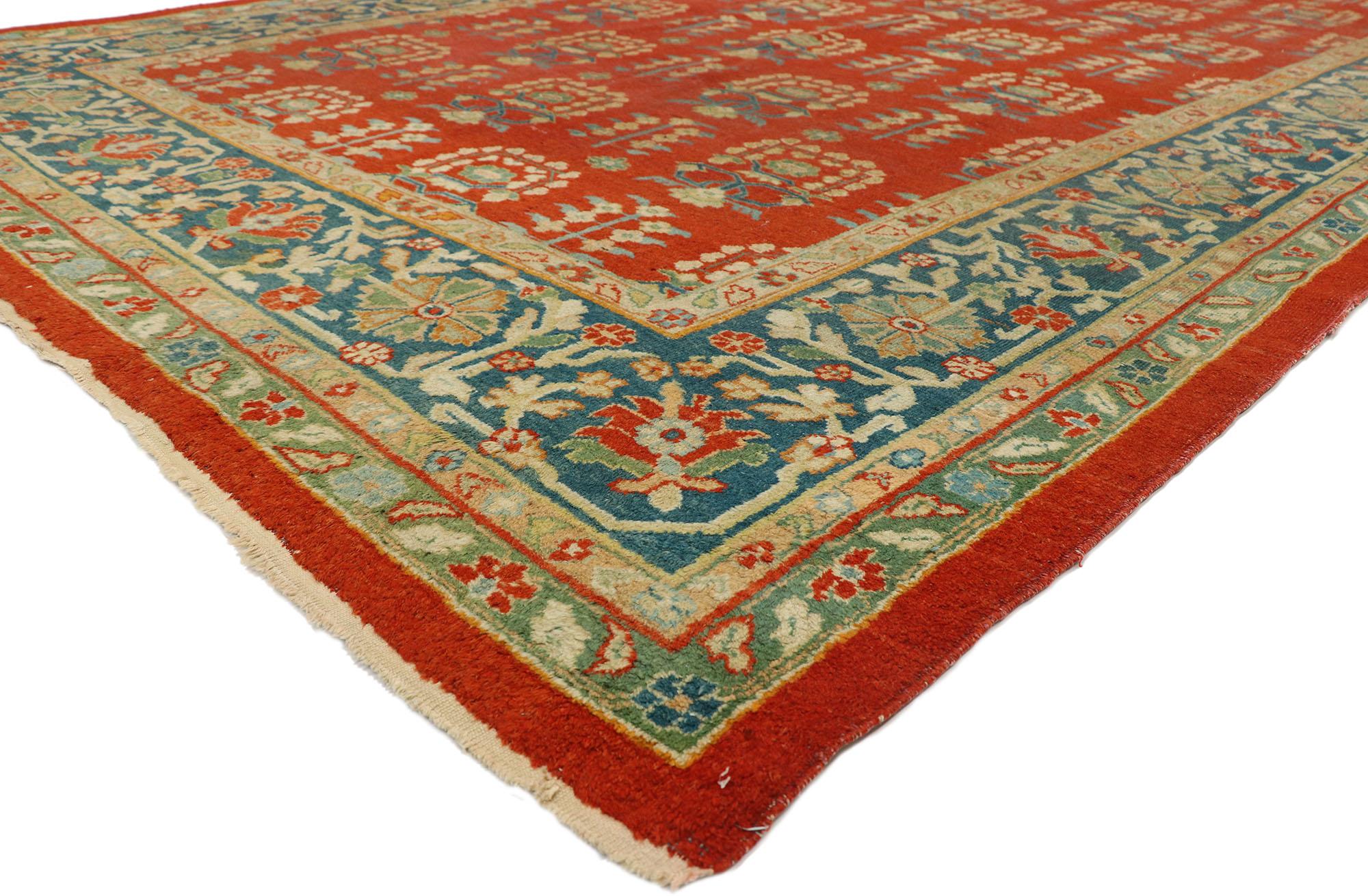 70773 Antique Indian Agra Rug 08’00 x 14’09. Cleverly composed and distinctively well-balanced, this antique Indian Agra rug with modern traditional style displays an exceptional repeating geometric pattern. Rendered in time-softened colors of red,