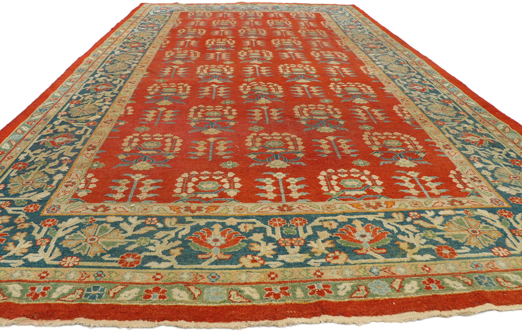 Hand-Knotted Antique Red Indian Agra Rug 