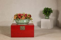 Antique Red Lacquer Blanket Chest with Brass Hardware and Spacious Storage