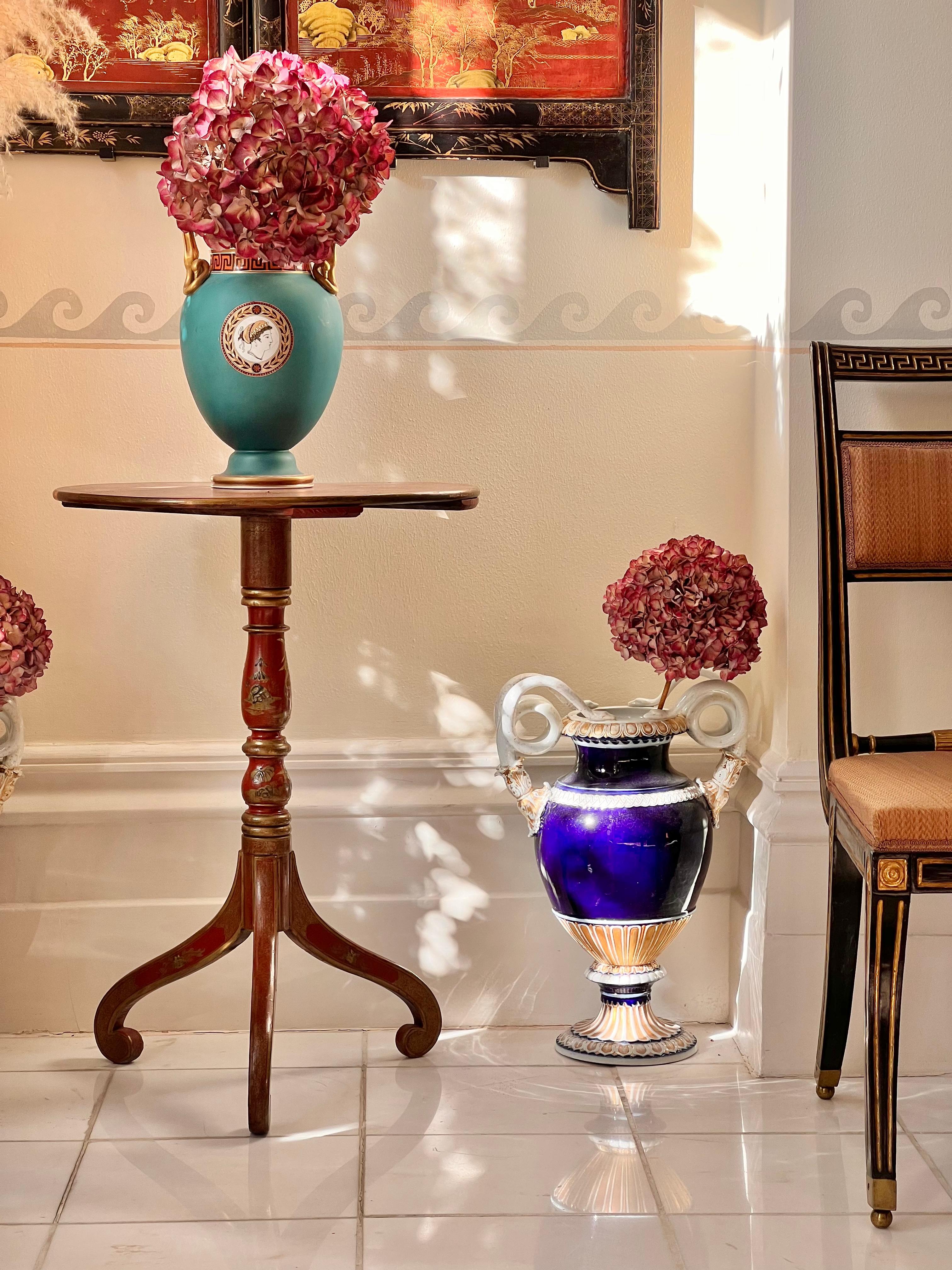 A very decorative Chinoiserie tripod table, painted with Chinese pagodas and gardens
English, 19th century. Decoration refreshed at some point.

Why we like it
A very chic small table to add a playful accent to an eclectic interior.

Style
Oriental