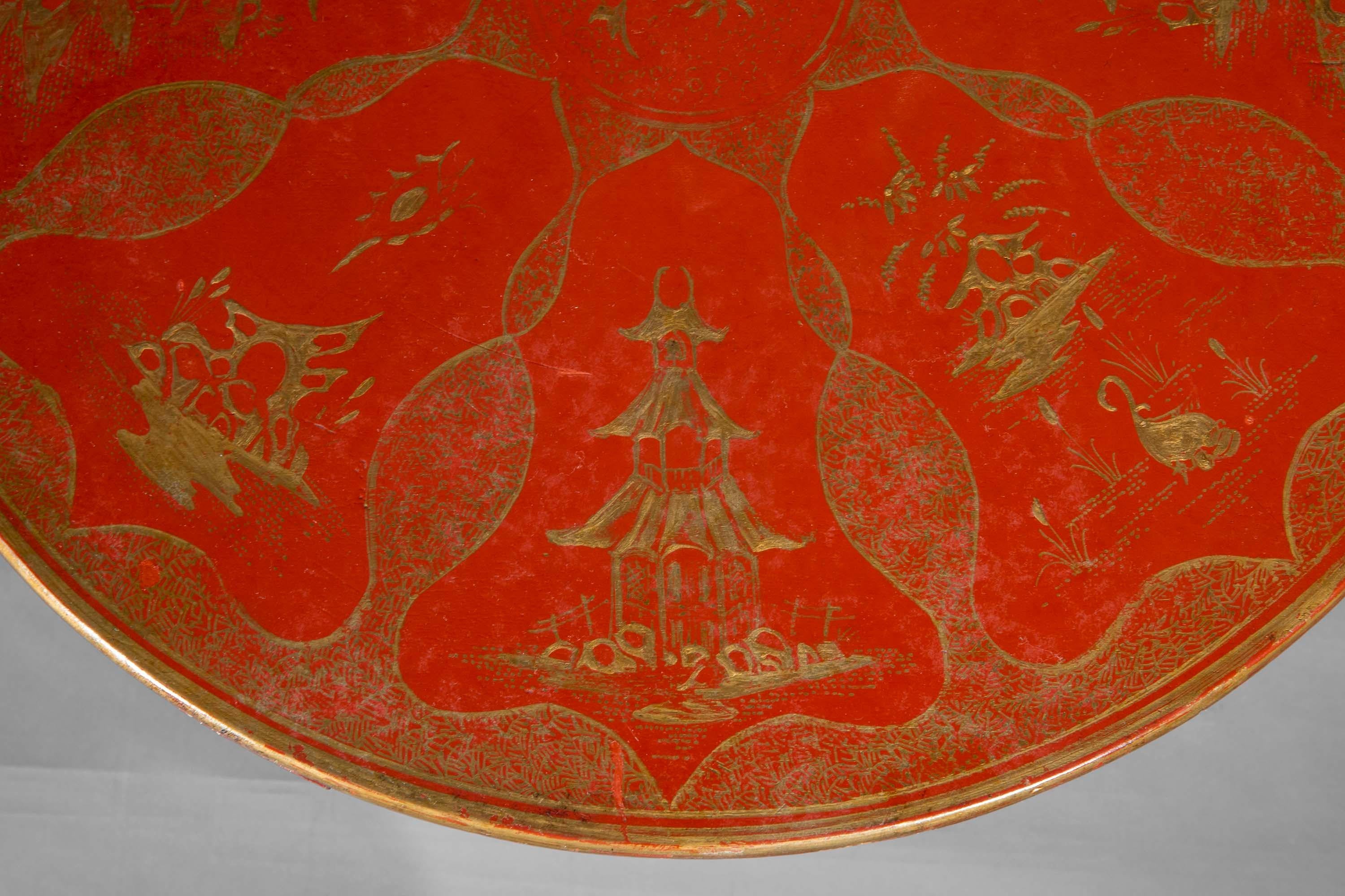 Antique Chinoiserie Lamp Table with Hand-Painted Red Lacquer 4