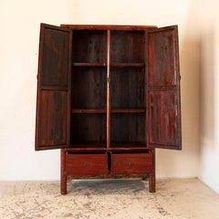 Antique Red Lacquered 2 Door Chinese Armoire