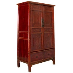 Antique Red Lacquered 2 Door Chinese Armoire