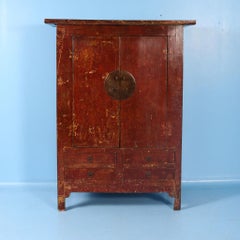 Antique Red Lacquered Cabinet Armoire from Shanxi, China