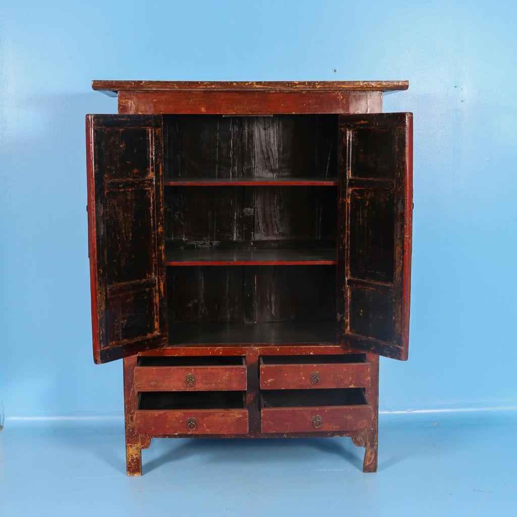 Chinese Antique Red Lacquered Cabinet Armoire from Shanxi, China For Sale