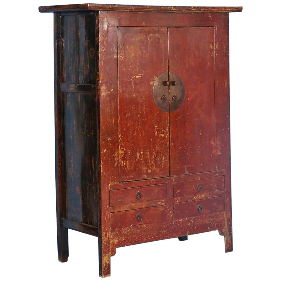 Antique Red Lacquered Cabinet Armoire from Shanxi, China