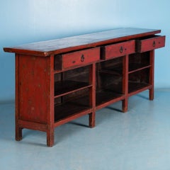 Antique Red Lacquered Chinese Kitchen Island Sideboard