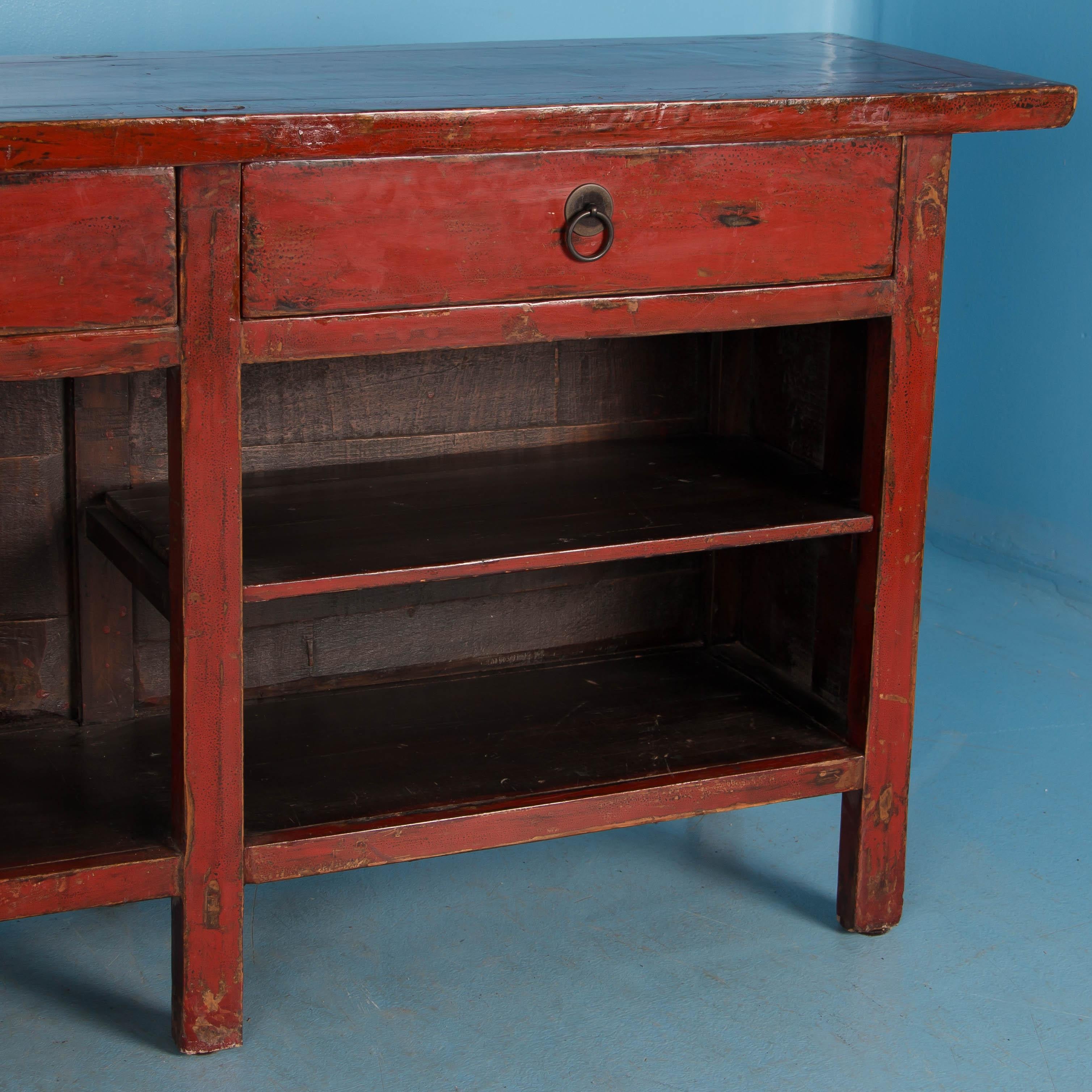 Antique Red Lacquered Chinese Kitchen Island Sideboard 1