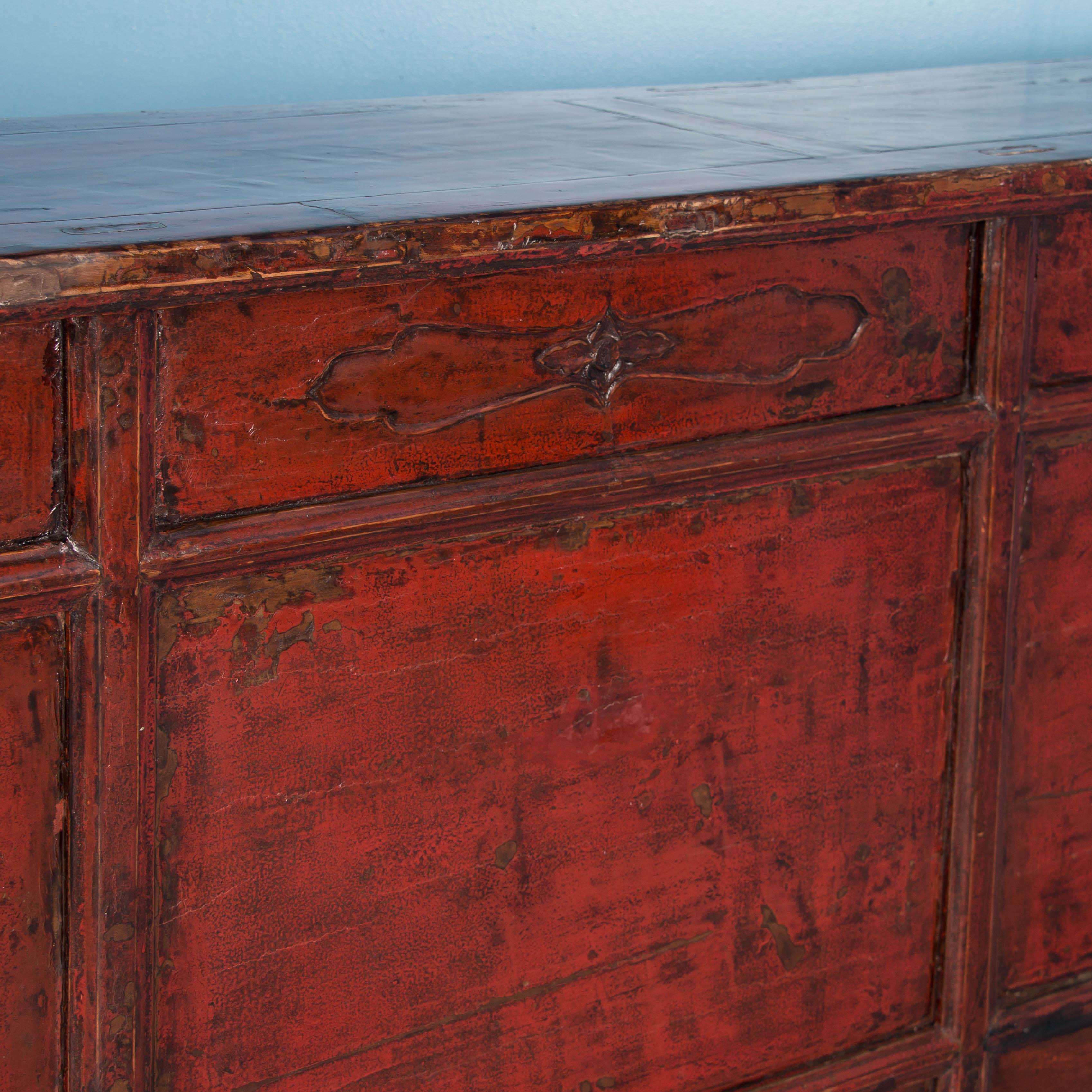 Antique Red Lacquered Chinese Kitchen Island Sideboard 3