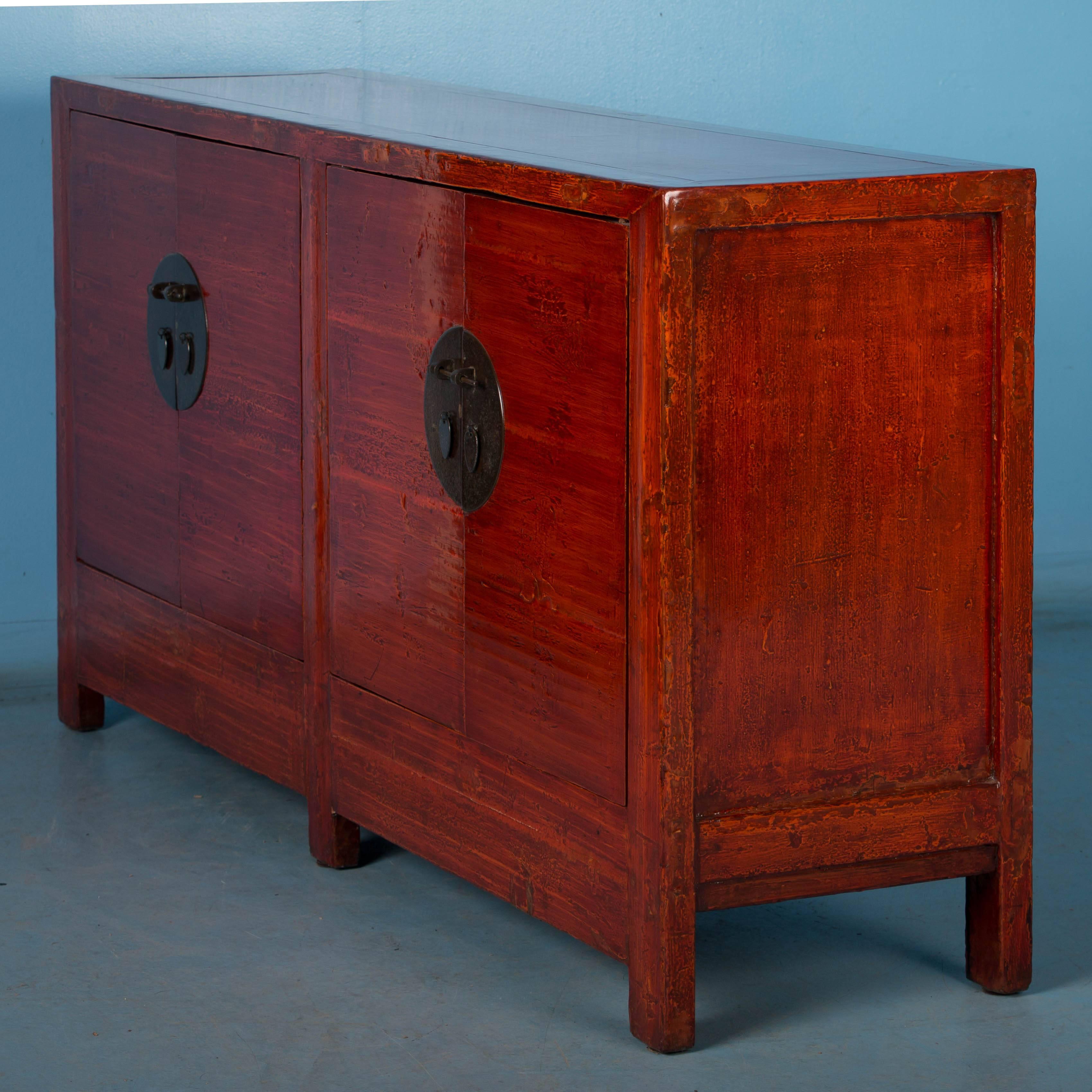 19th Century Antique Red Lacquered Chinese Sideboard Cabinet