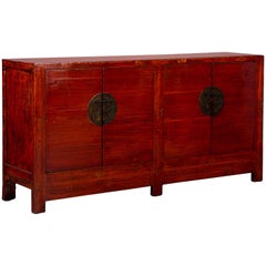 Antique Red Lacquered Chinese Sideboard Cabinet