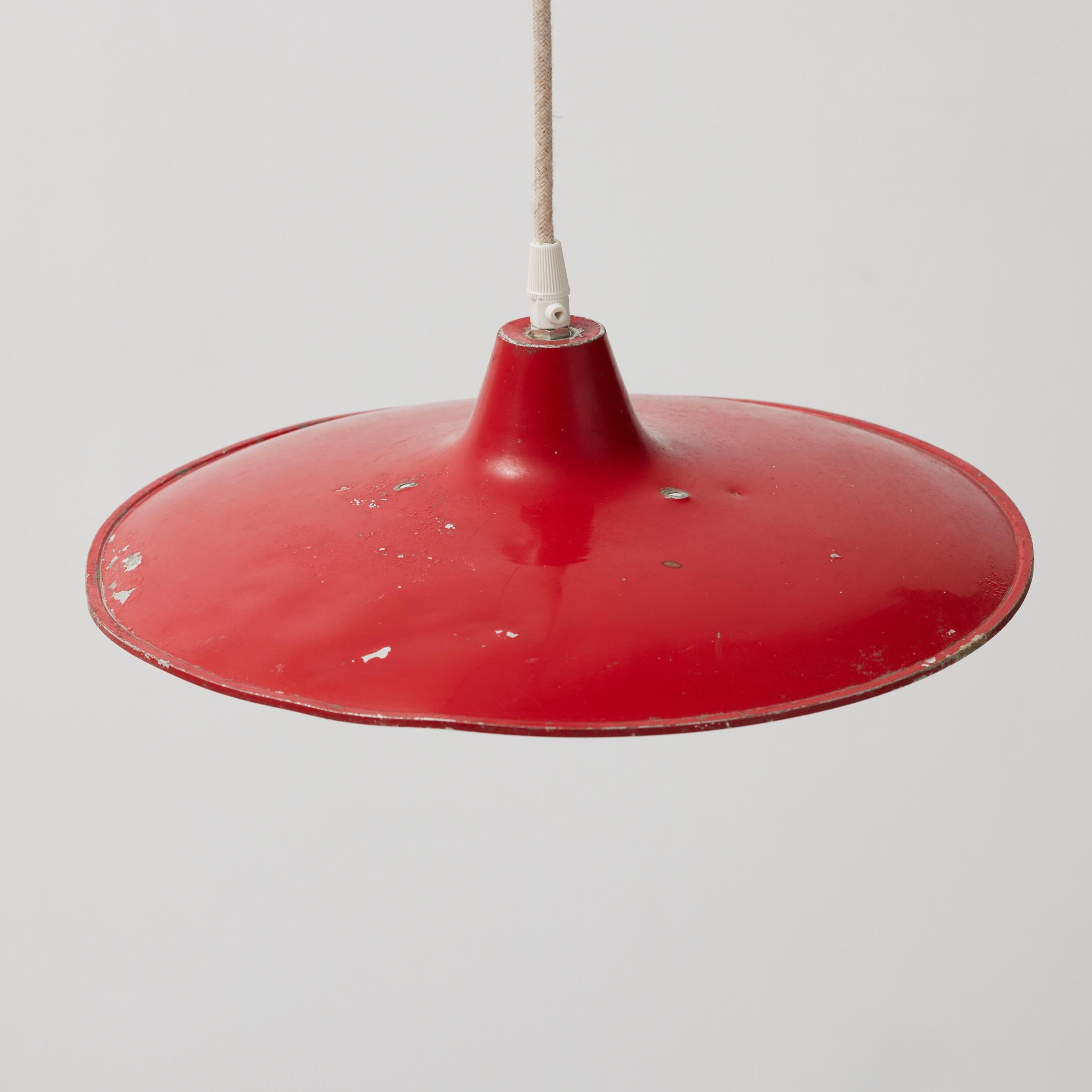 Antique Red Lacquered Metal Ceiling Lamp, Early 20th Century, France For Sale 5