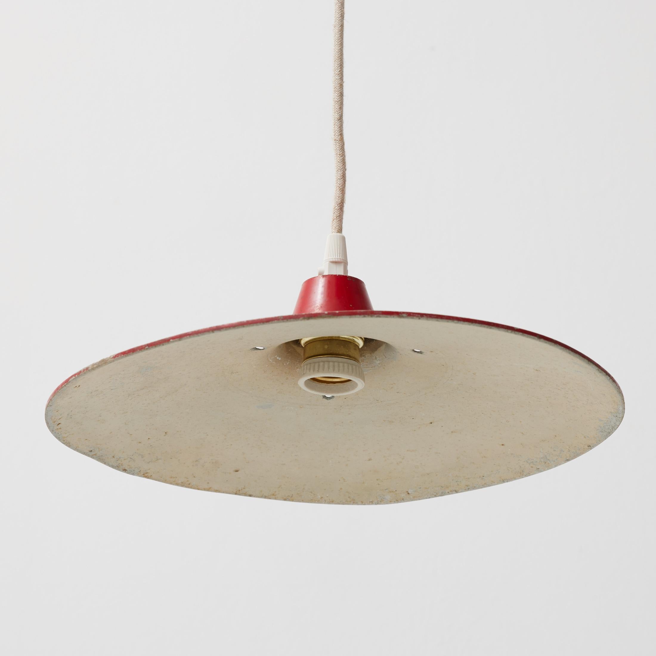 Mid-Century Modern Antique Red Lacquered Metal Ceiling Lamp, Early 20th Century, France For Sale