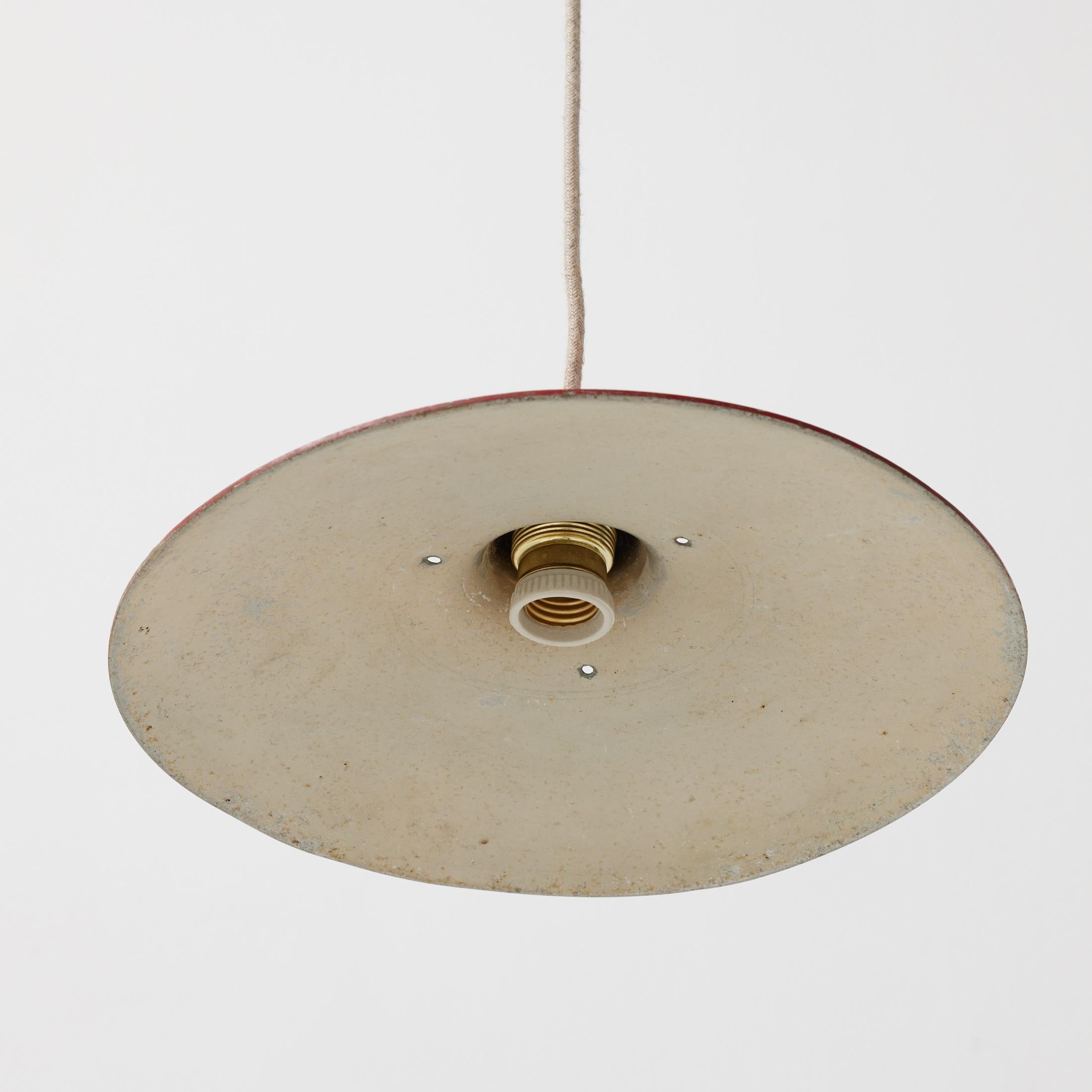 French Antique Red Lacquered Metal Ceiling Lamp, Early 20th Century, France For Sale
