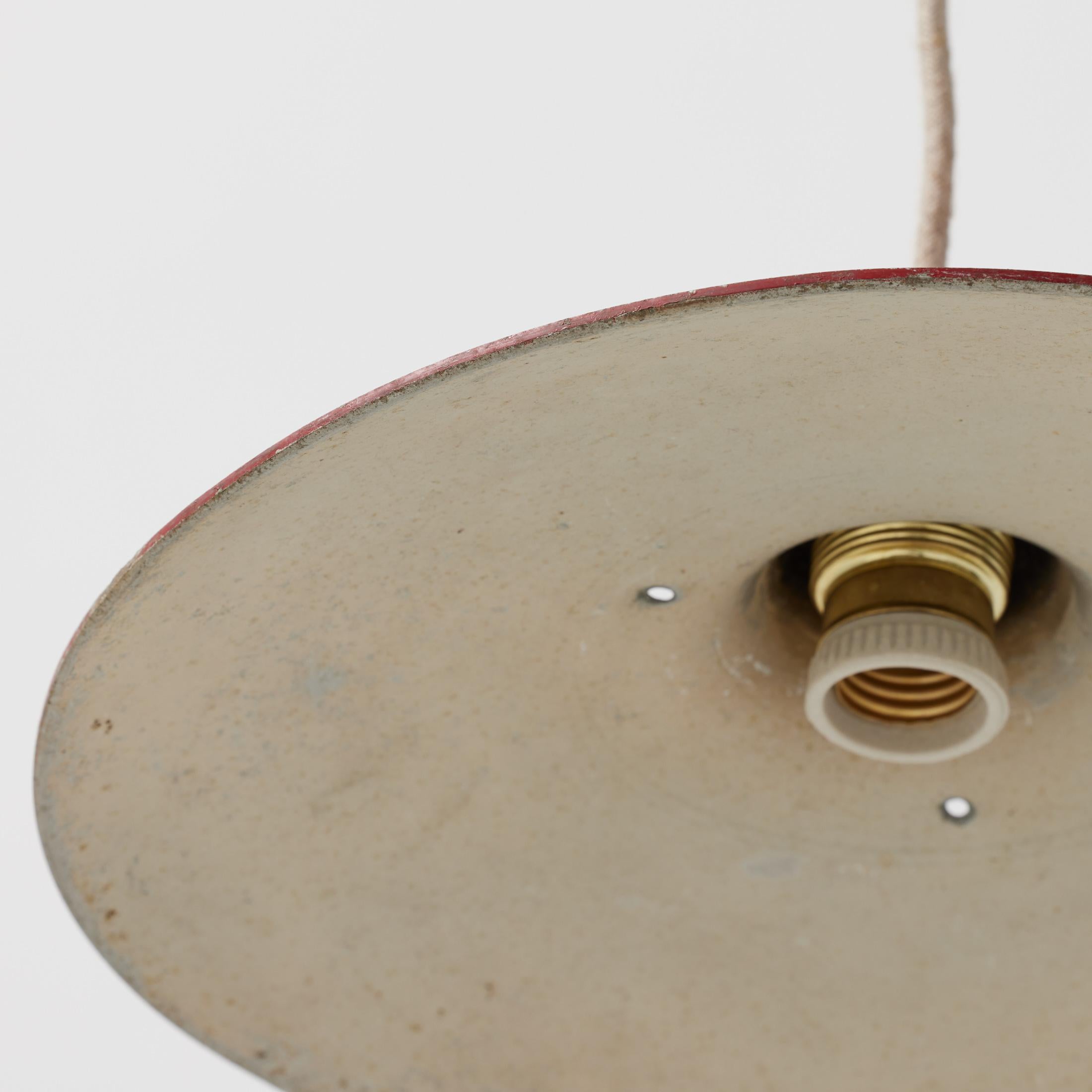 Antique Red Lacquered Metal Ceiling Lamp, Early 20th Century, France In Good Condition For Sale In Barcelona, ES