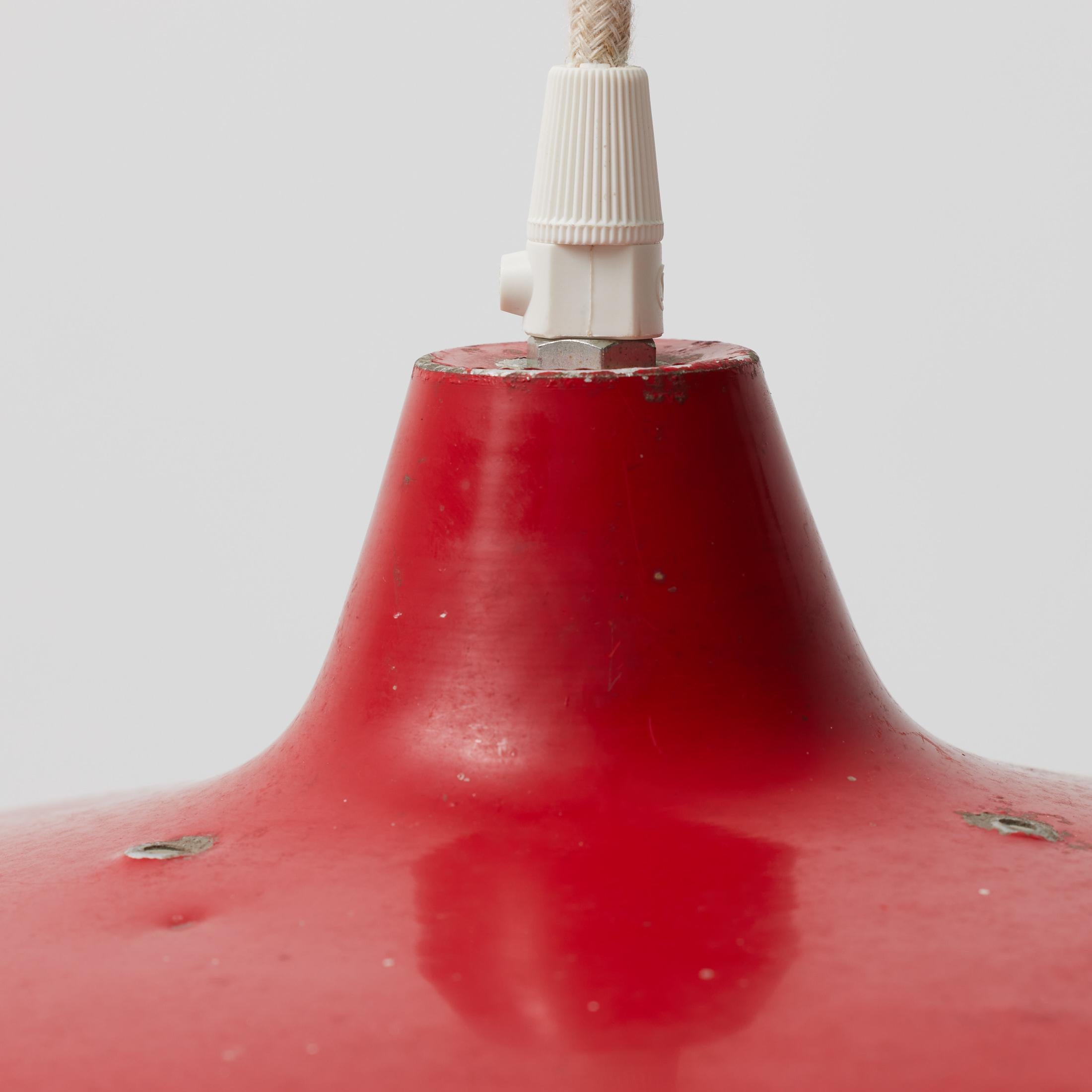 Antique Red Lacquered Metal Ceiling Lamp, Early 20th Century, France For Sale 1