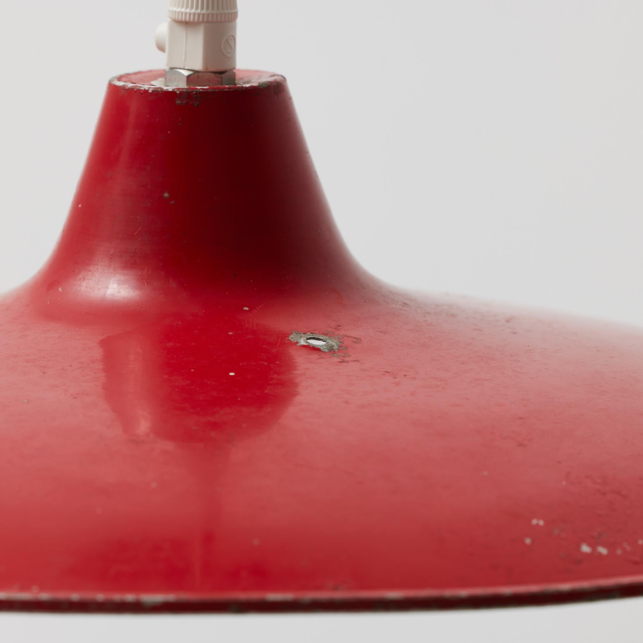 Antique Red Lacquered Metal Ceiling Lamp, Early 20th Century, France For Sale 2