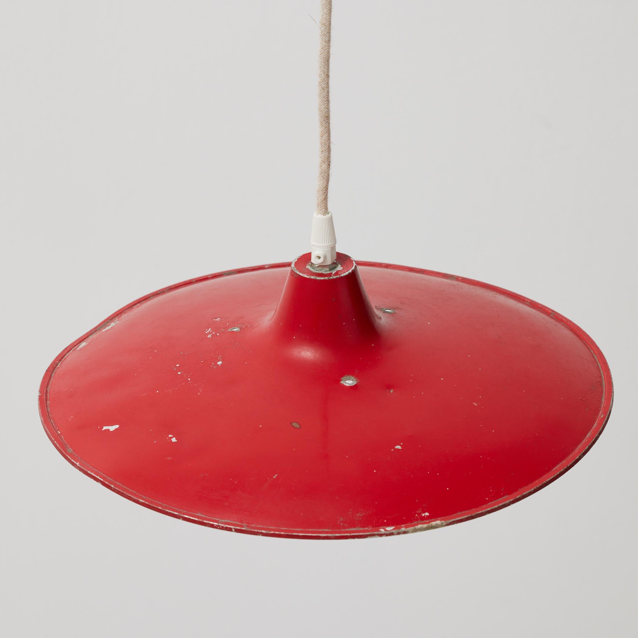 Antique Red Lacquered Metal Ceiling Lamp, Early 20th Century, France For Sale 3
