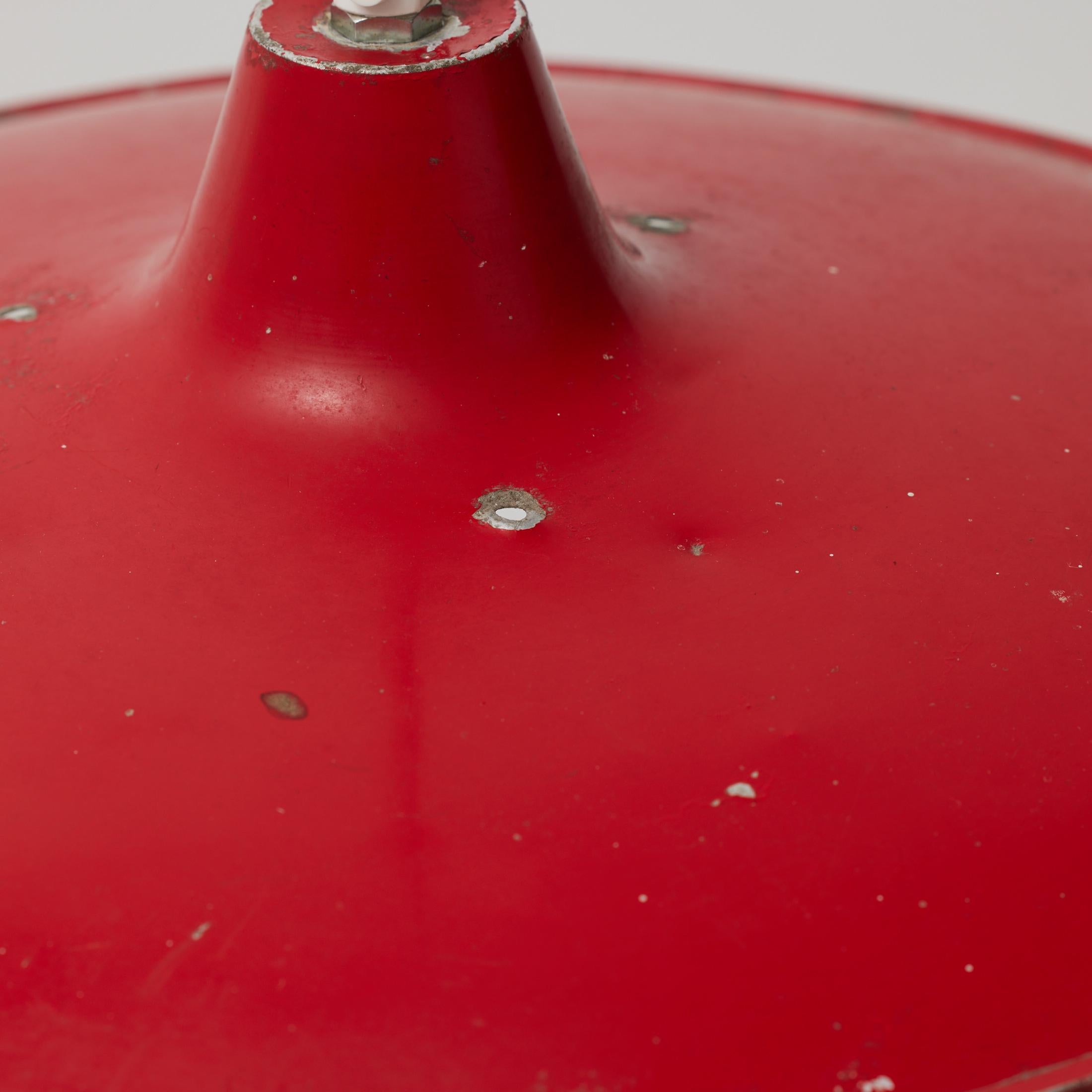 Antique Red Lacquered Metal Ceiling Lamp, Early 20th Century, France For Sale 4