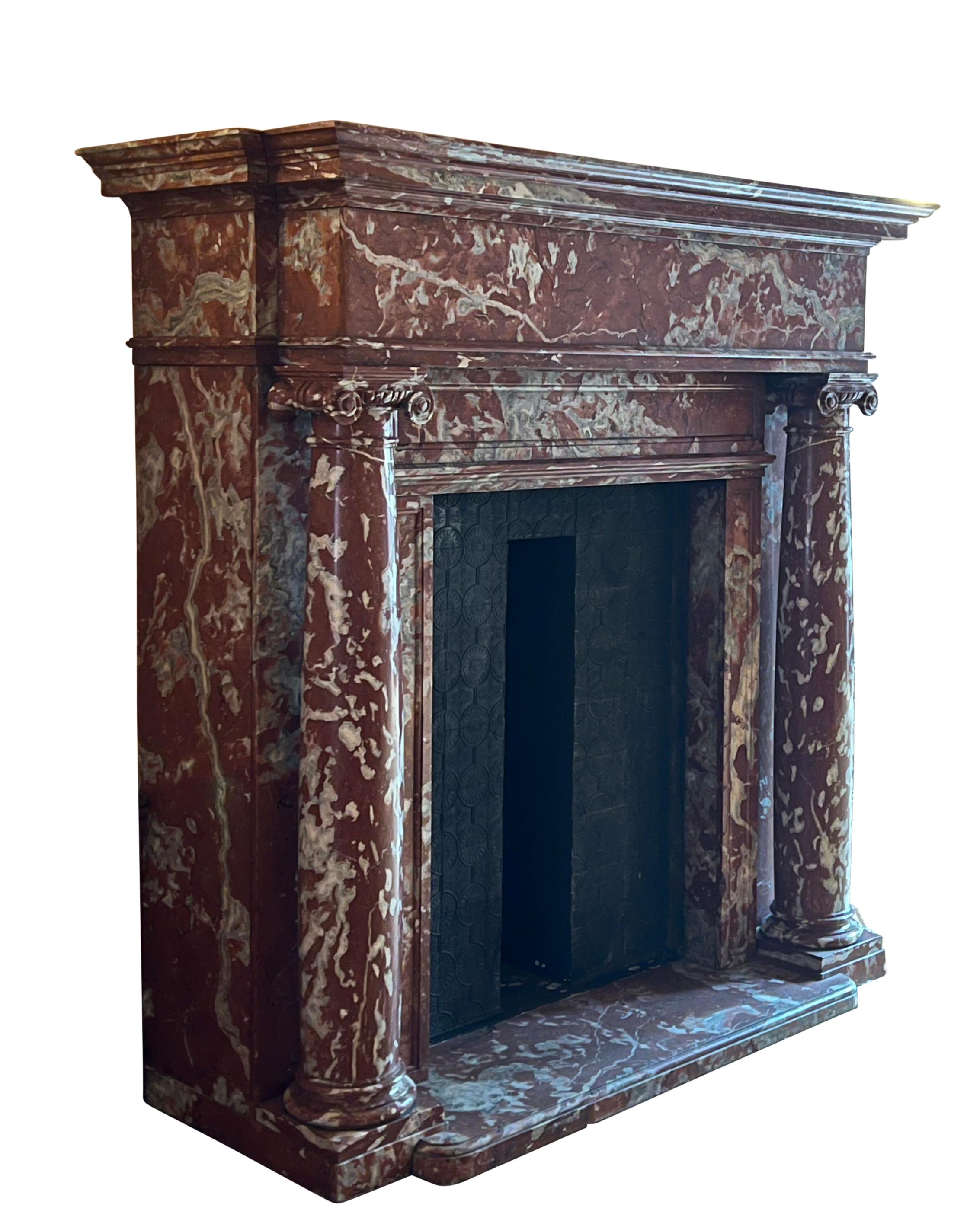 Antique Red Languedoc Marble Fireplace Surround For Grand Interior Decor For Sale 3
