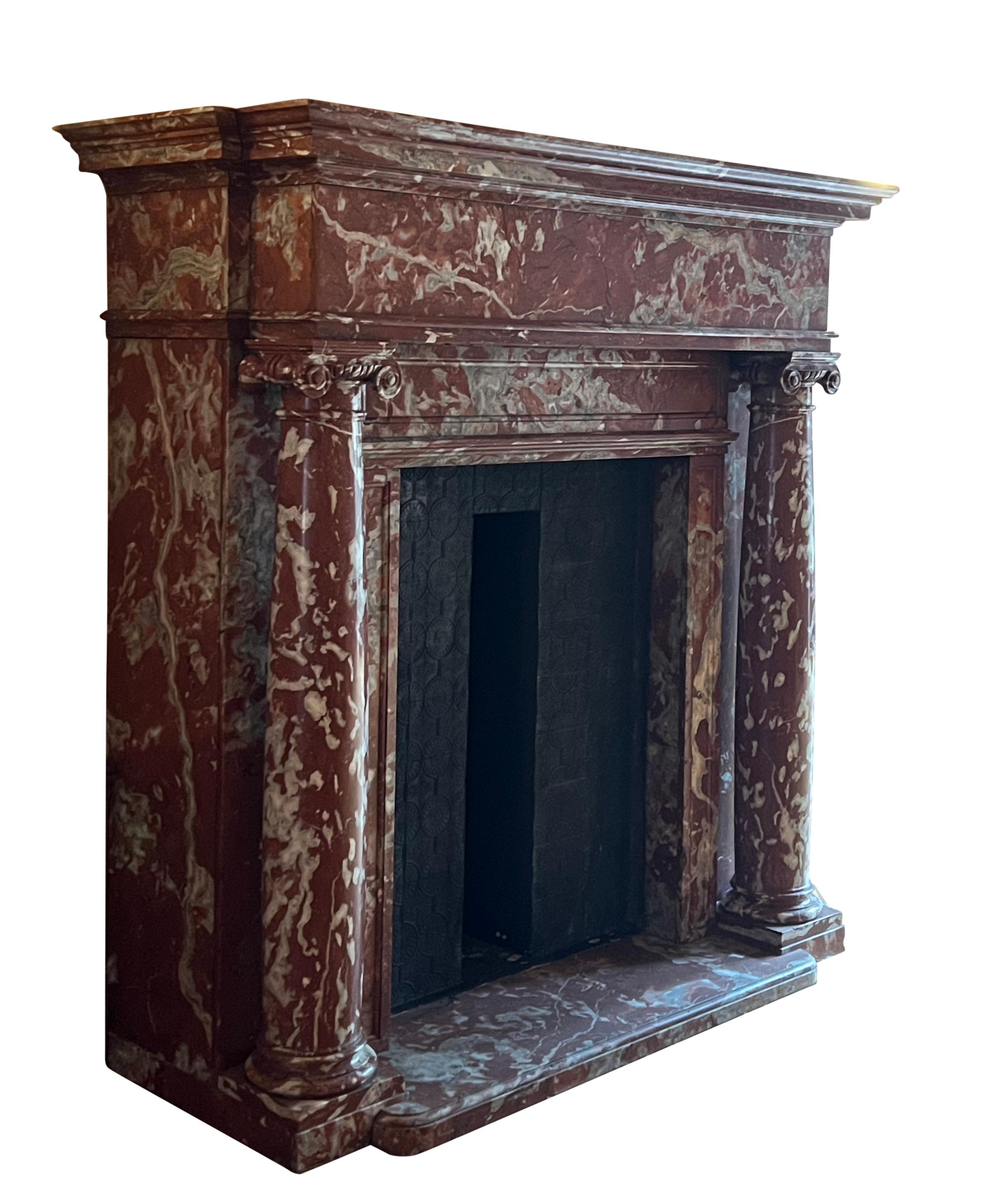 Antique Red Languedoc Marble Fireplace Surround For Grand Interior Decor For Sale 4