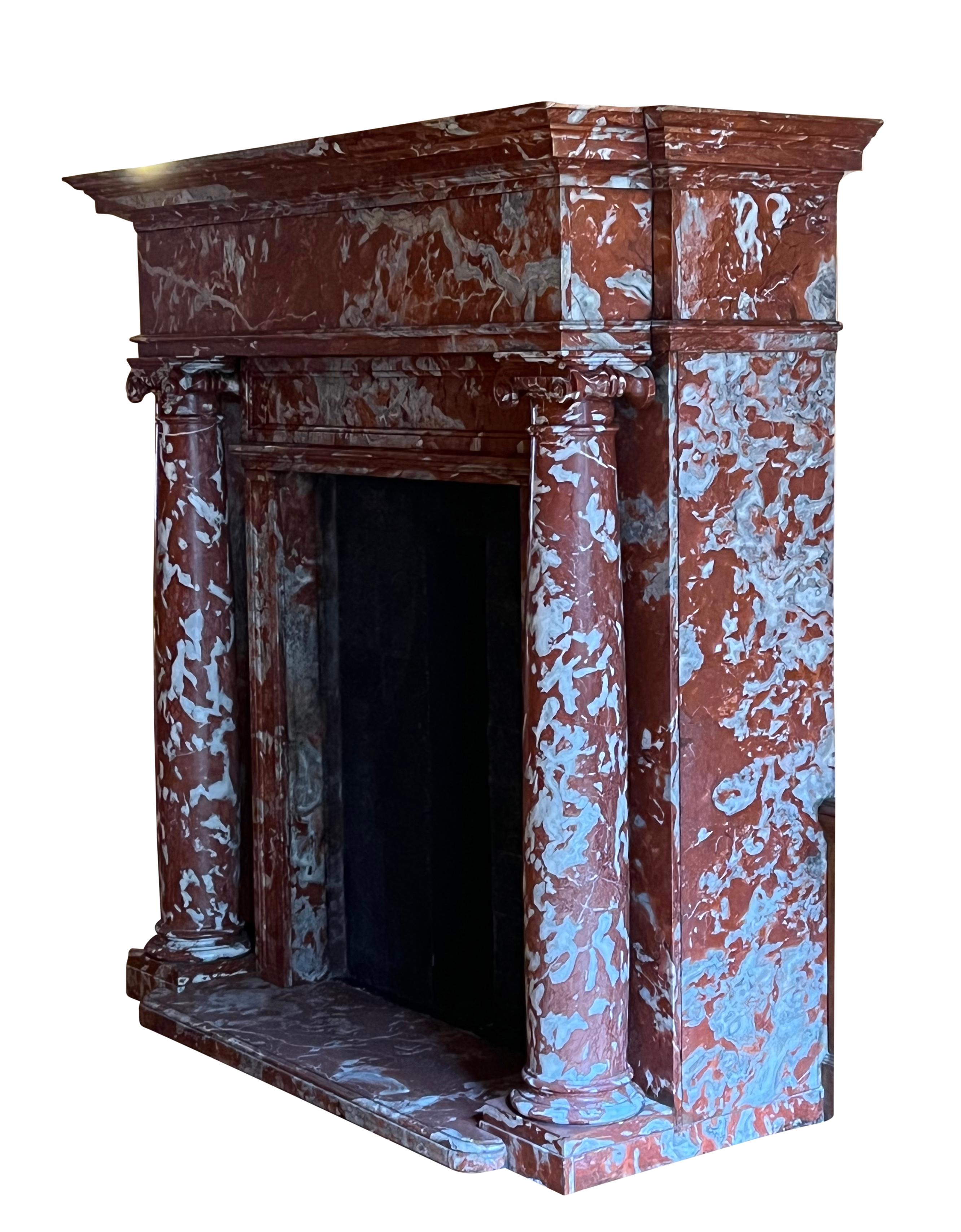 Antique Red Languedoc Marble Fireplace Surround For Grand Interior Decor For Sale 5