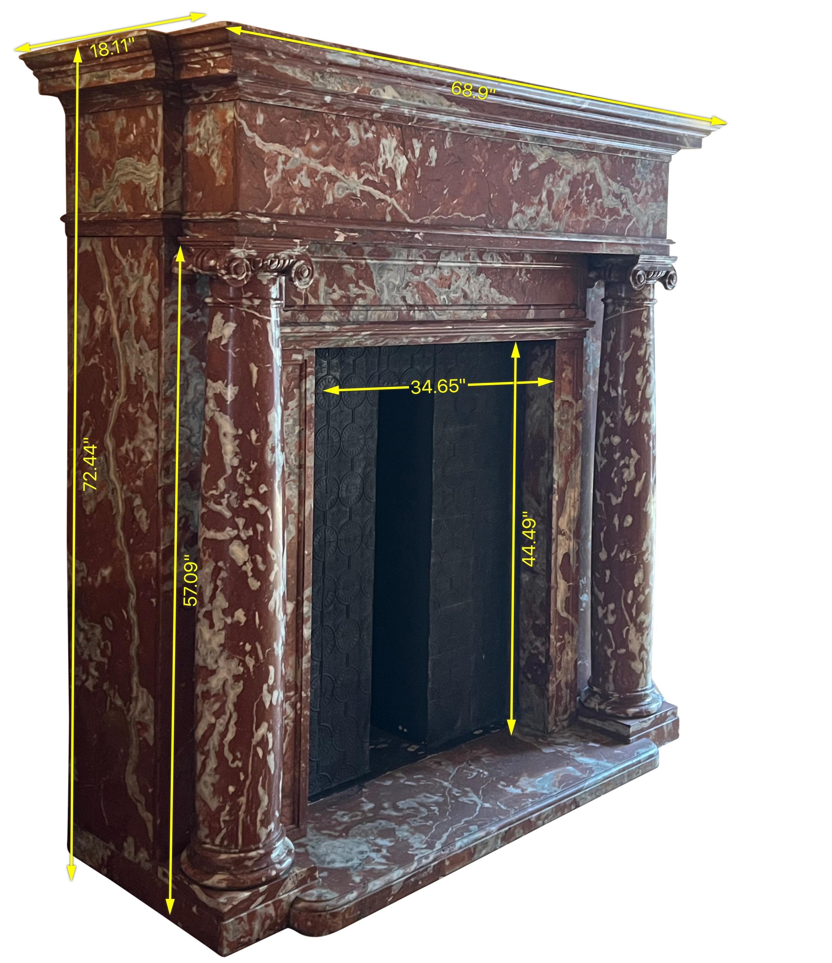 Renaissance Revival Antique Red Languedoc Marble Fireplace Surround For Grand Interior Decor For Sale