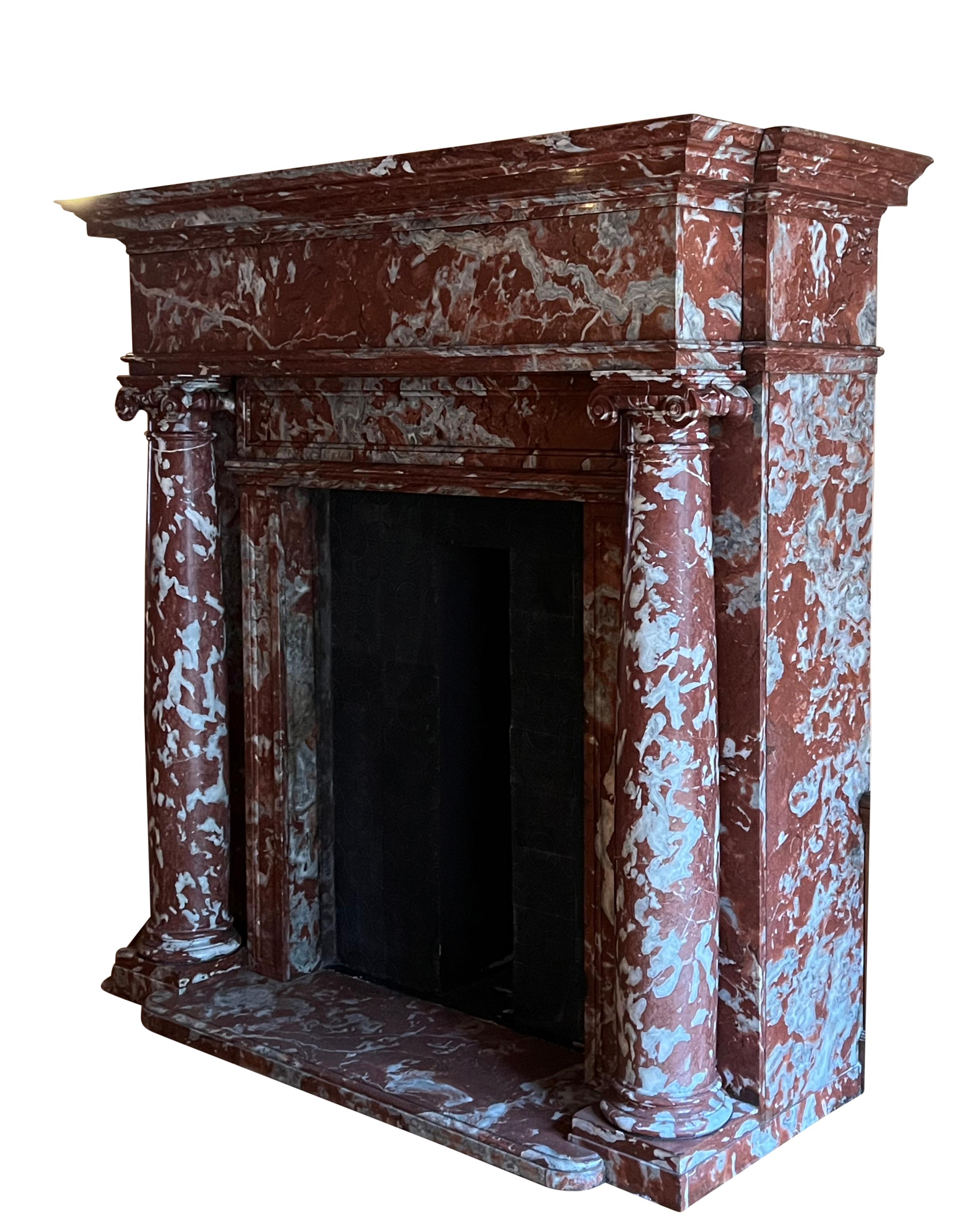 Belgian Antique Red Languedoc Marble Fireplace Surround For Grand Interior Decor For Sale