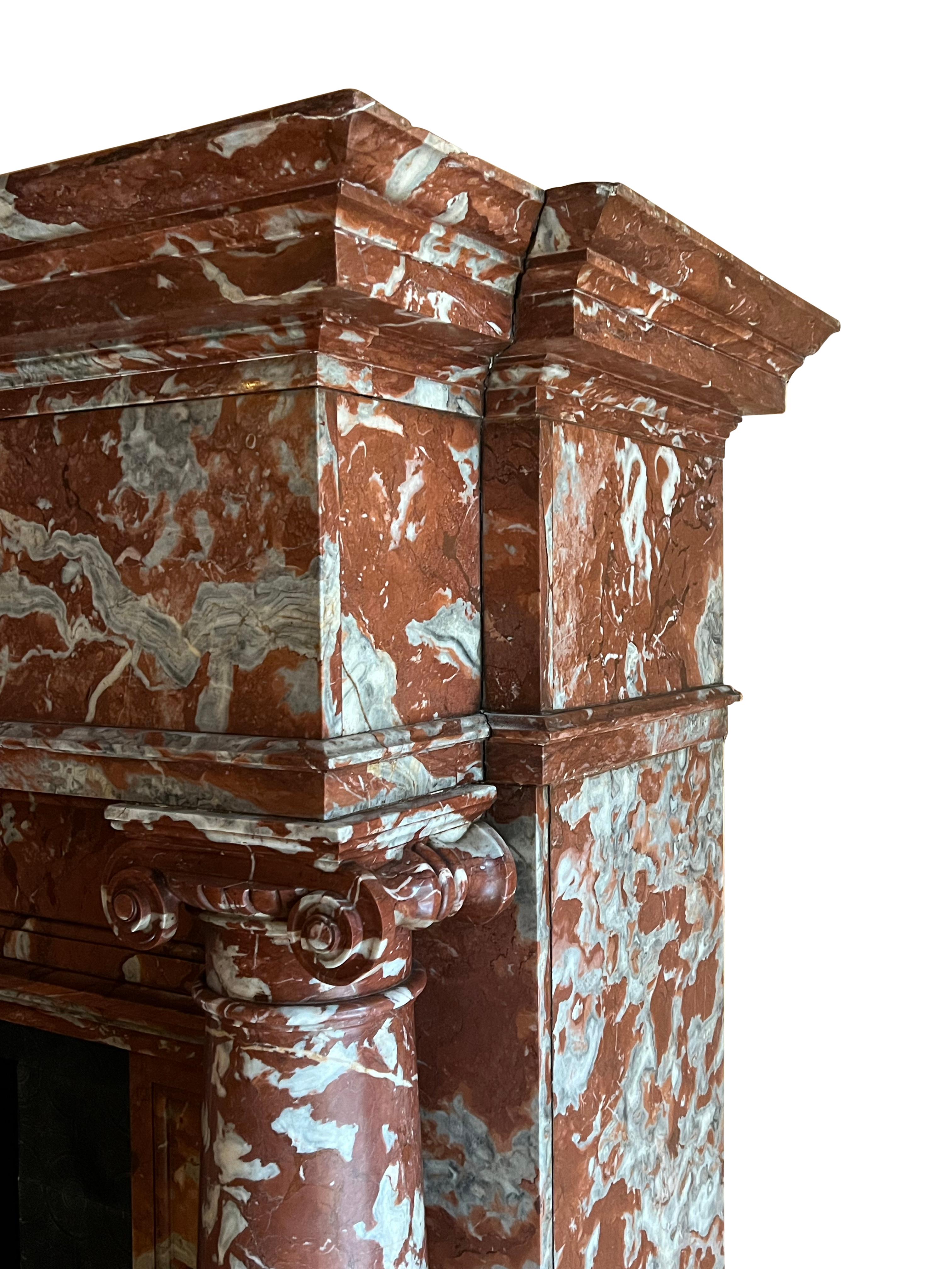 19th Century Antique Red Languedoc Marble Fireplace Surround For Grand Interior Decor For Sale