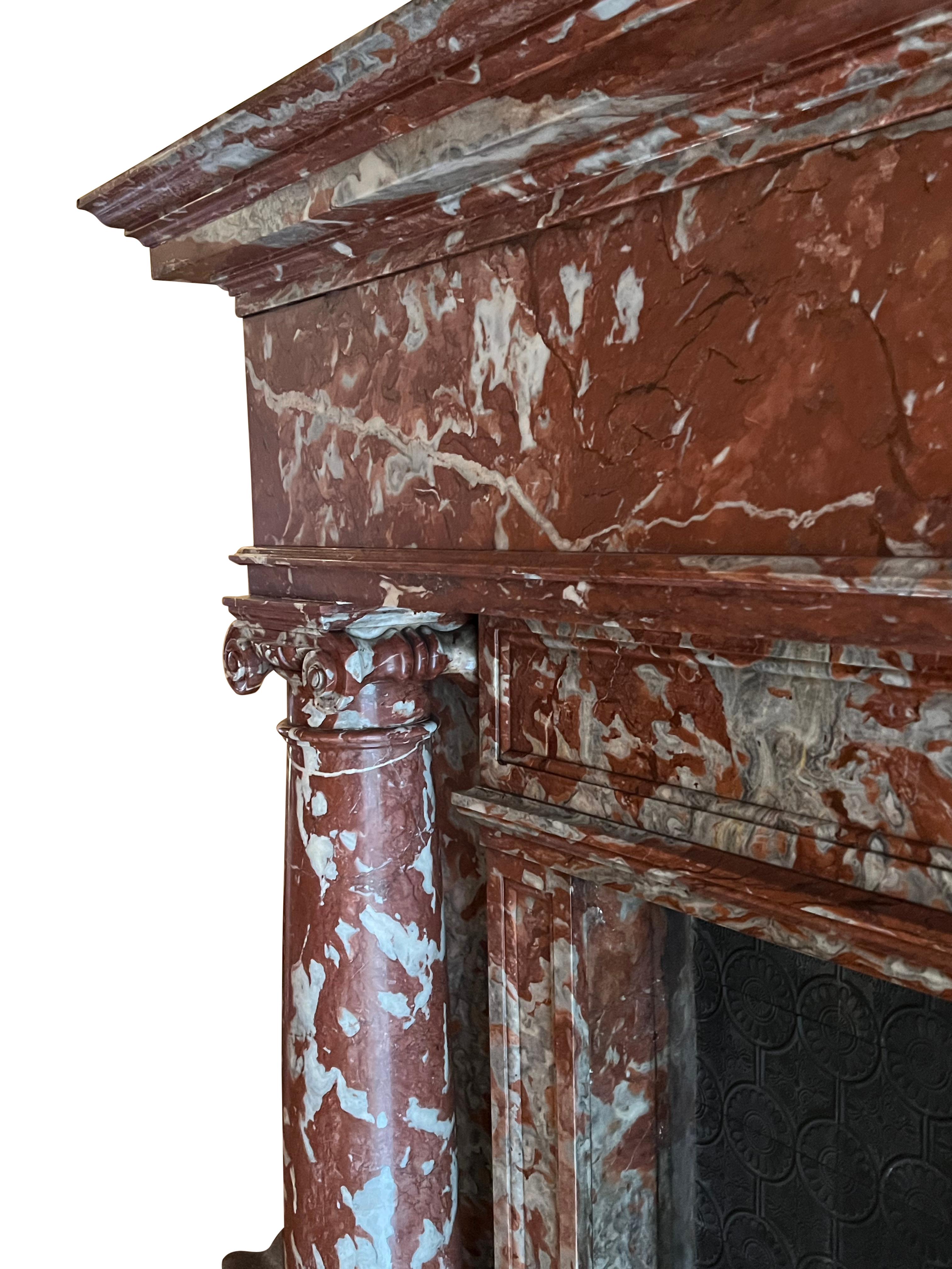 Antique Red Languedoc Marble Fireplace Surround For Grand Interior Decor For Sale 1