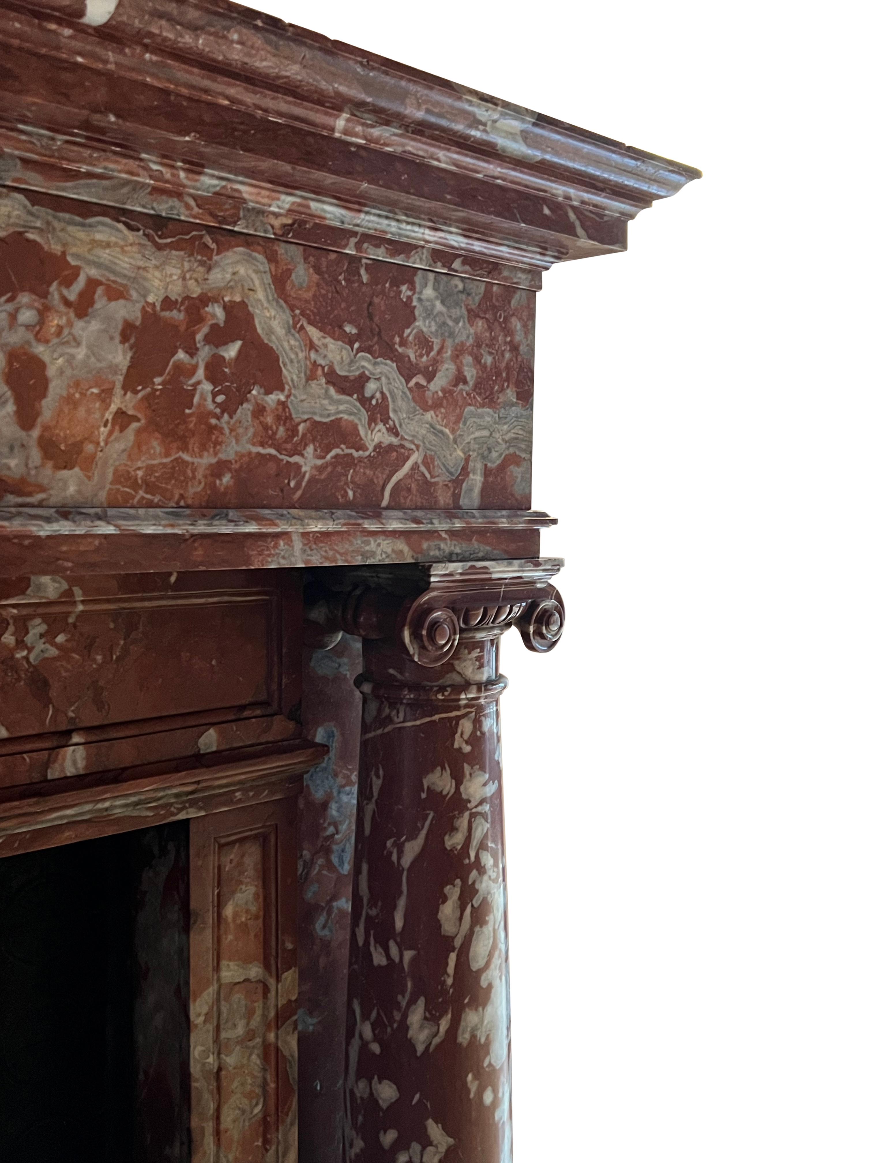 Antique Red Languedoc Marble Fireplace Surround For Grand Interior Decor For Sale 2