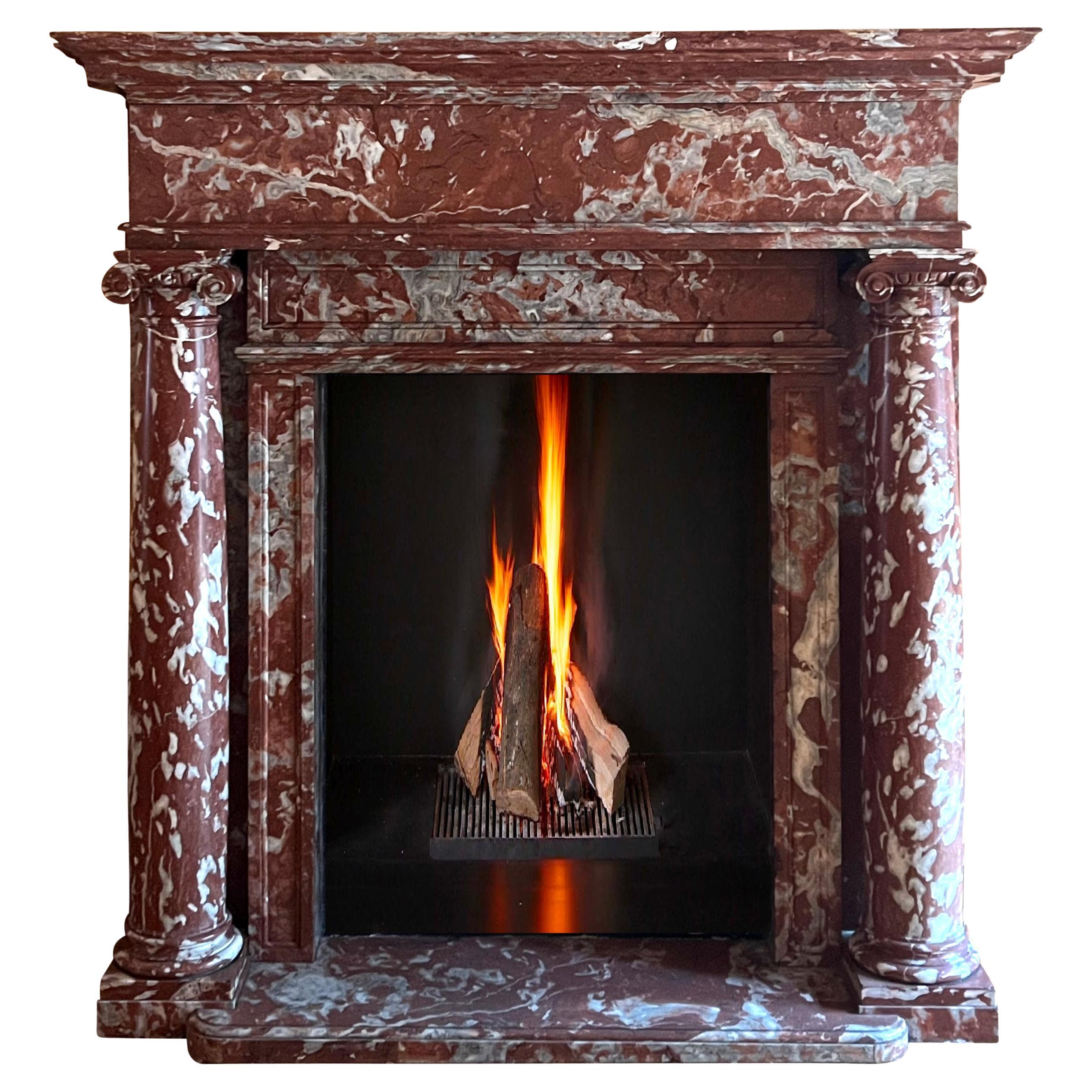 Antique Red Languedoc Marble Fireplace Surround For Grand Interior Decor