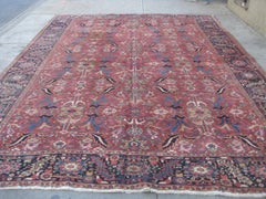 Antique Red Navy Blue Green Geometric Tribal Persian Heriz Rug, circa 1930s