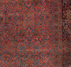 Antique Red Navy Blue Persian Manchester Wool Kashan Large Area Rug