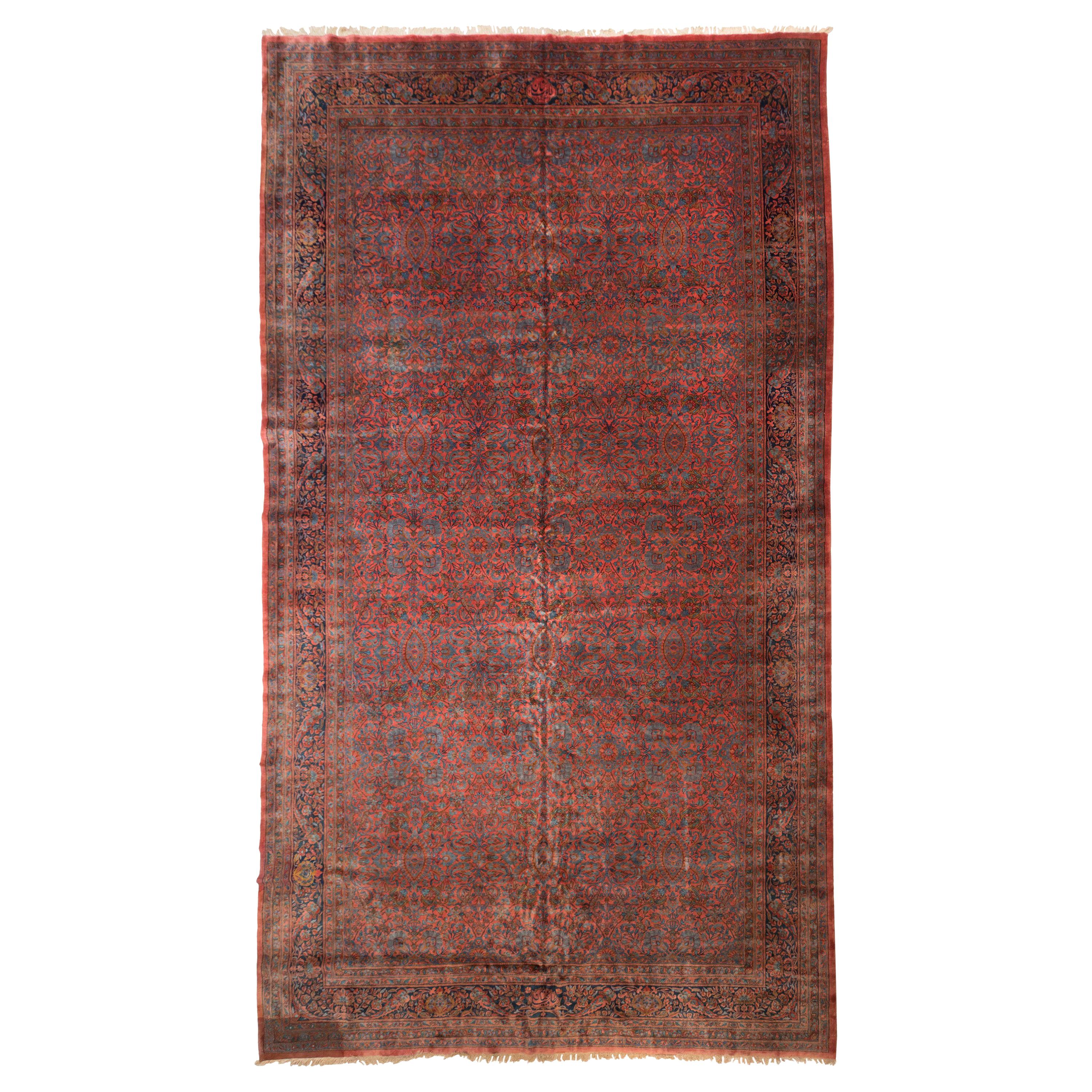 Antiker antiker rot-marinblauer persischer Manchester-Wollteppich aus Kaschmir