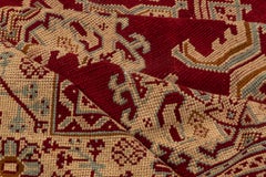 Antique Red Oushak Rug, Gold Borders, All-Over Field with Leaf Pattern