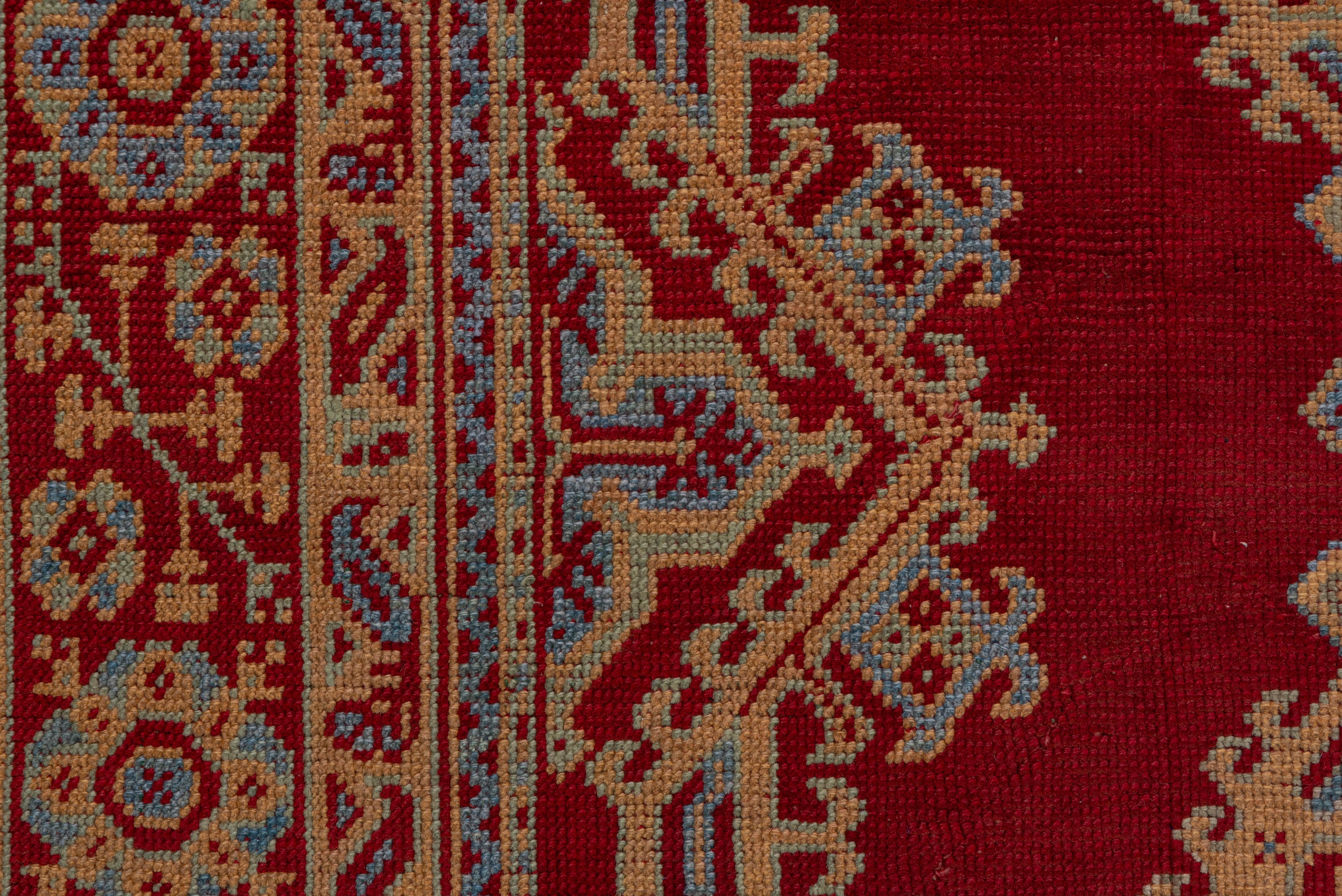 Early 20th Century Antique Red Oushak Rug with Orange & Blue Borders, Circa 1920s For Sale