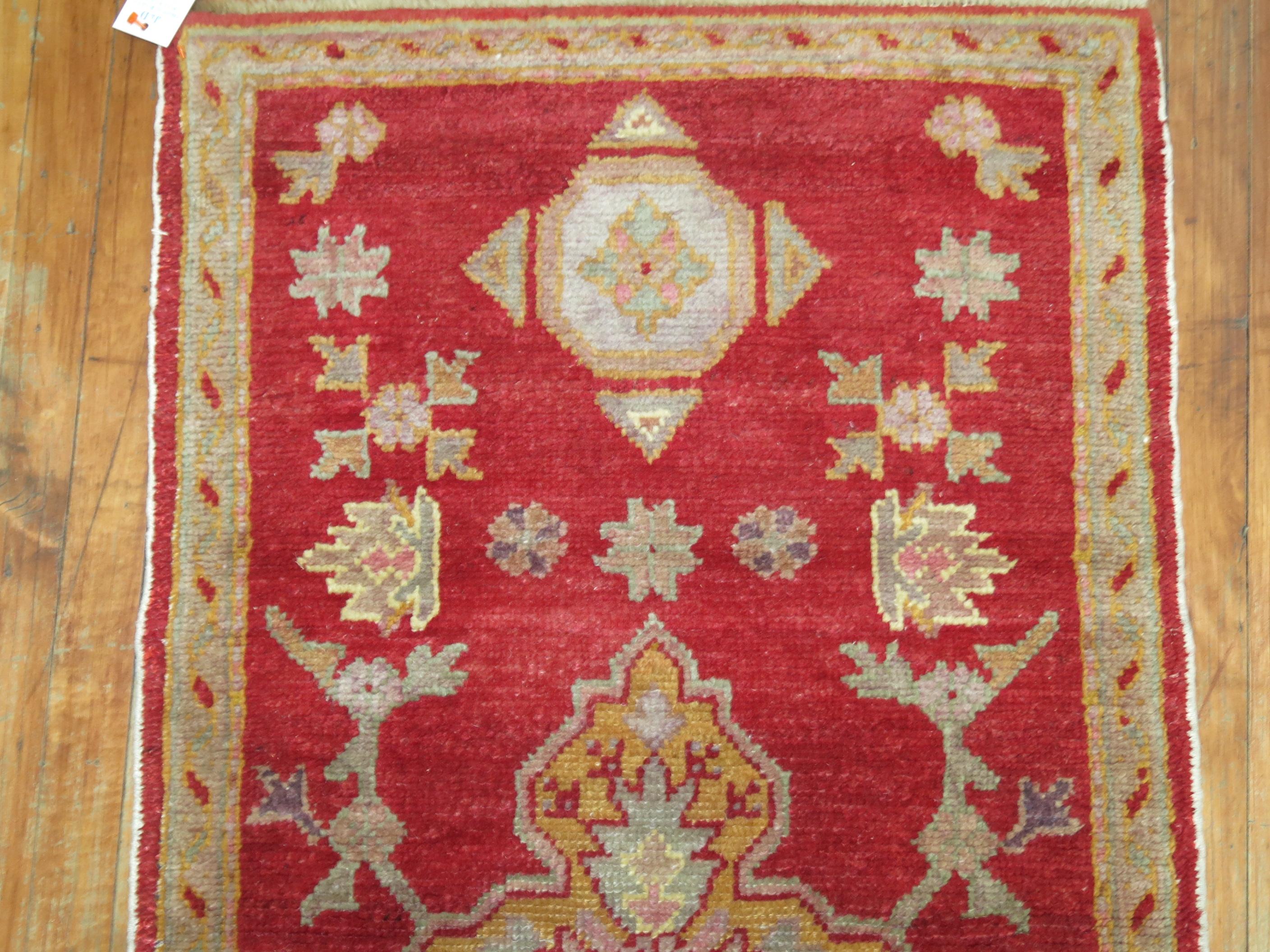 Hand-Knotted Antique Red Oushak Runner