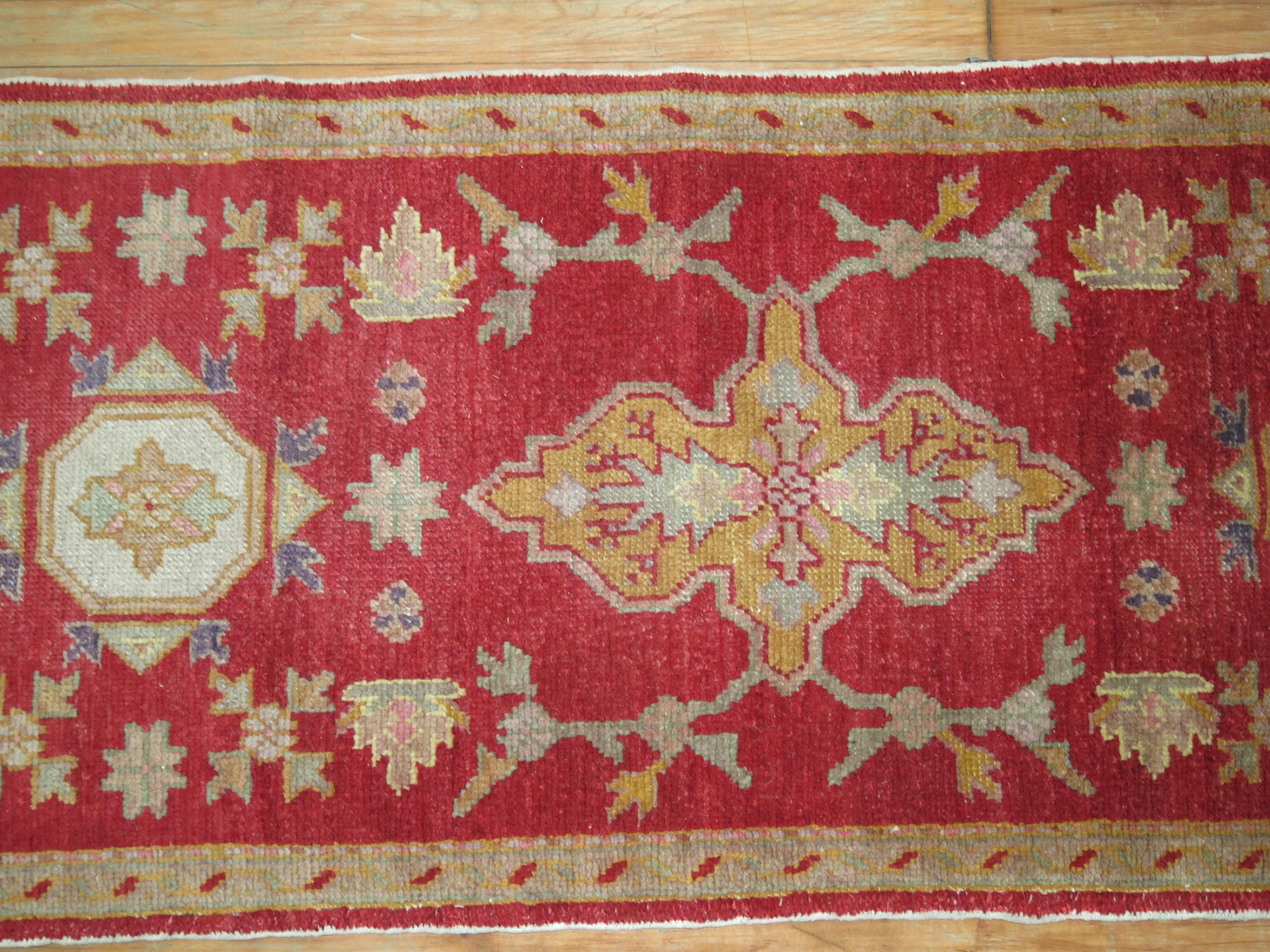 Antique Red Oushak Runner In Excellent Condition In New York, NY