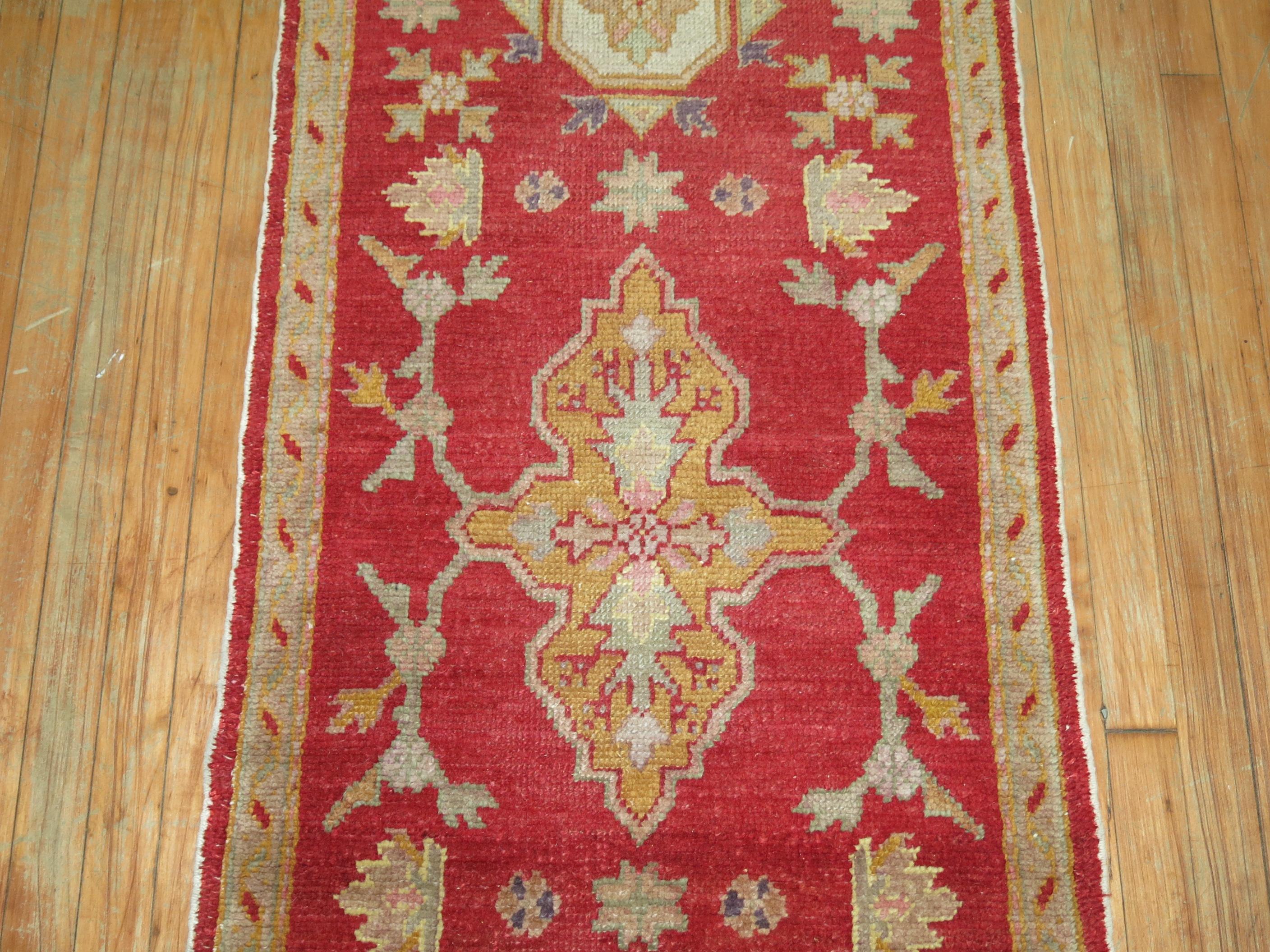 Antique Red Oushak Runner 1