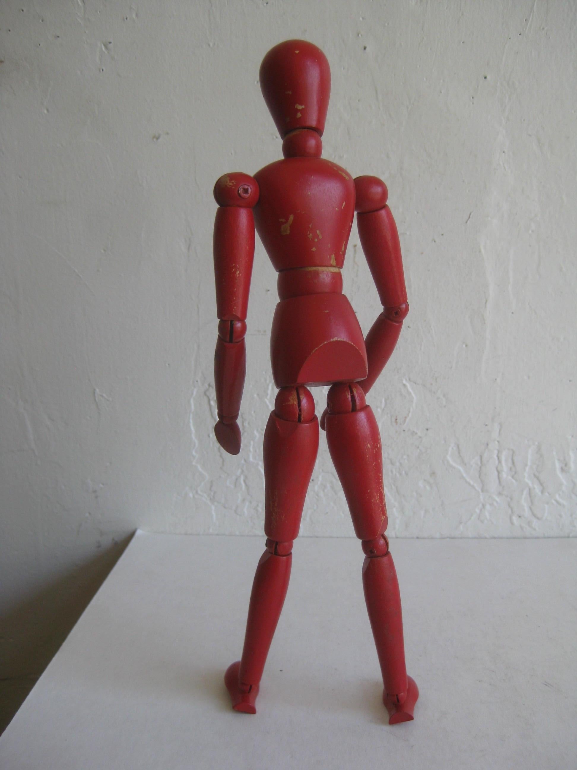 Antike rot bemalte, gegliederte, nackte Künstler-Skulptur-Statue aus Holz, Skulpturmodell im Angebot 4