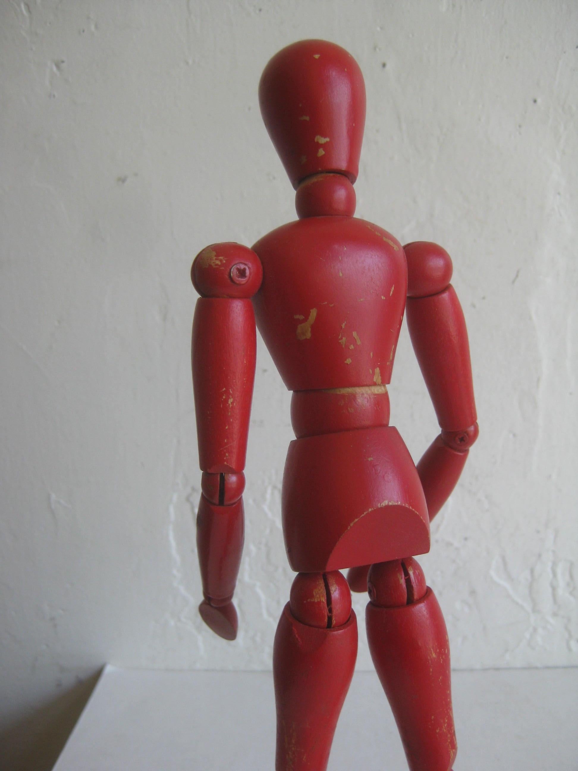 Antike rot bemalte, gegliederte, nackte Künstler-Skulptur-Statue aus Holz, Skulpturmodell im Angebot 5