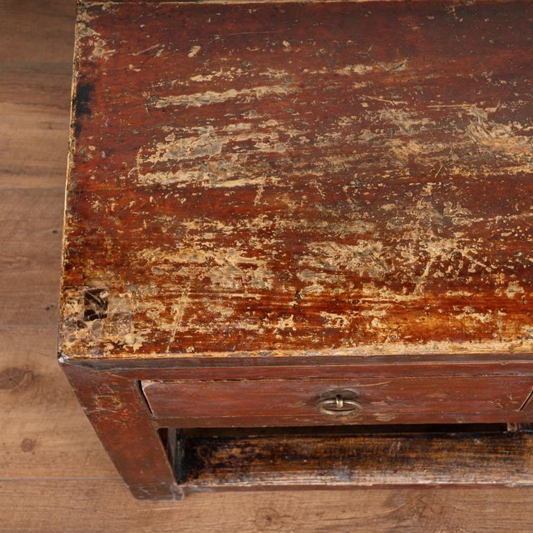 Antique Red Painted Coffee Table with Three Drawers from China For Sale