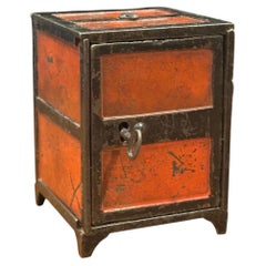 Antique Red Painted Metal Miniature Safe Coin Bank with Original Key, circa 1910