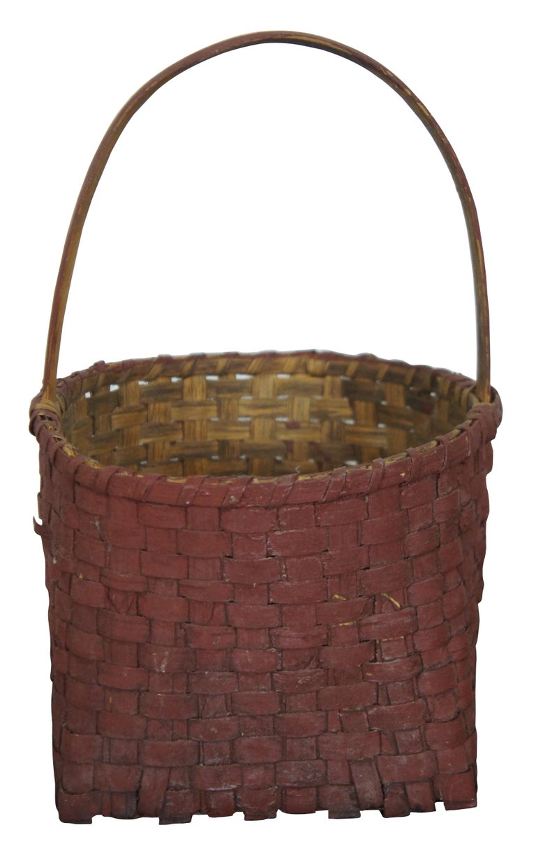 Antique Red Painted Woven Farmhouse Basket Country Kitchen Harvest ...