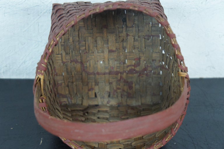 Antique Red Painted Woven Farmhouse Basket Country Kitchen Harvest ...