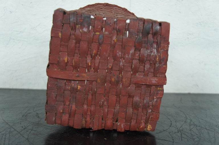 Antique Red Painted Woven Farmhouse Basket Country Kitchen Harvest ...