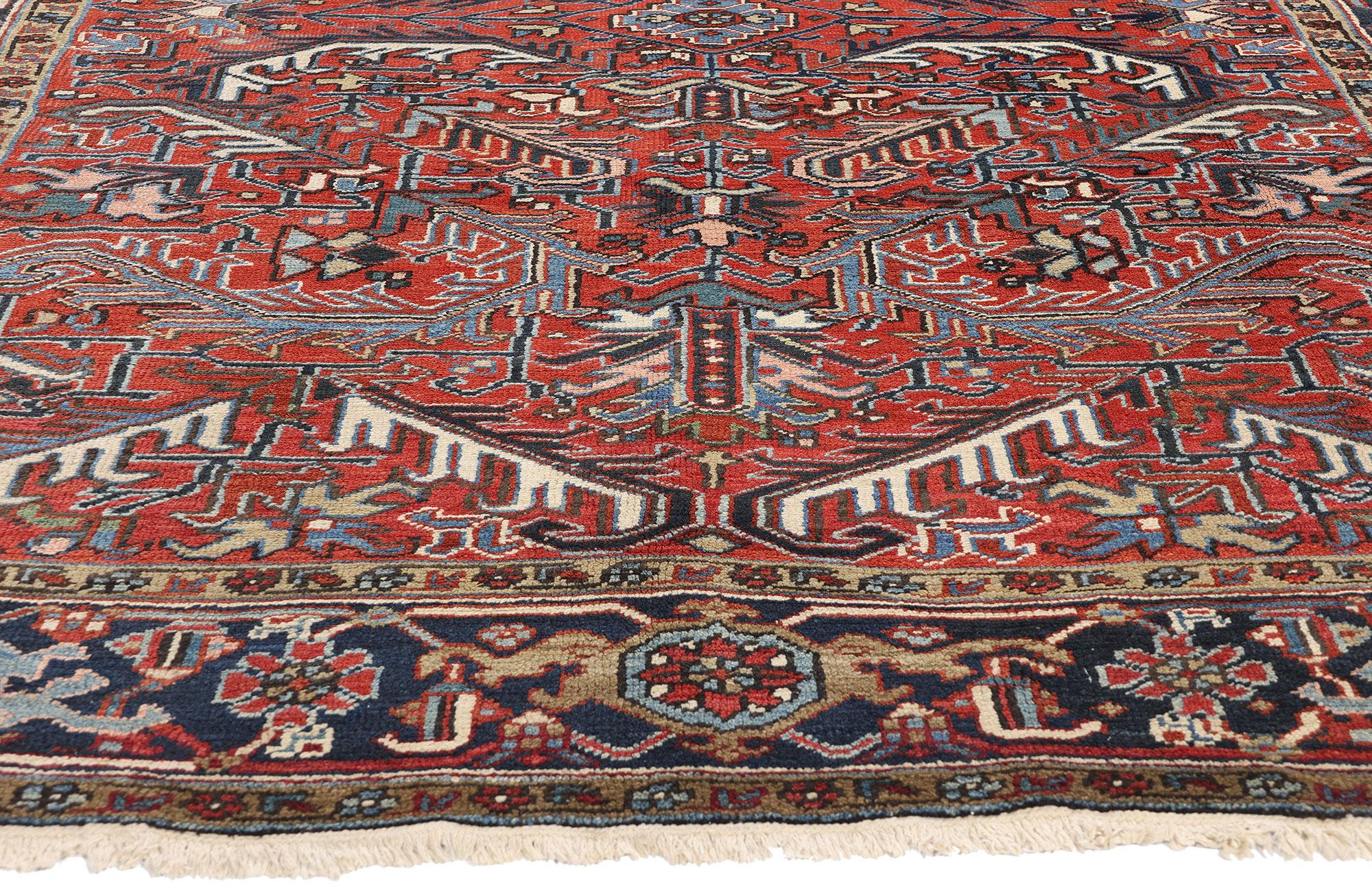 Hand-Knotted 1920's Persian Dragon Heriz Carpet with Modern Style For Sale