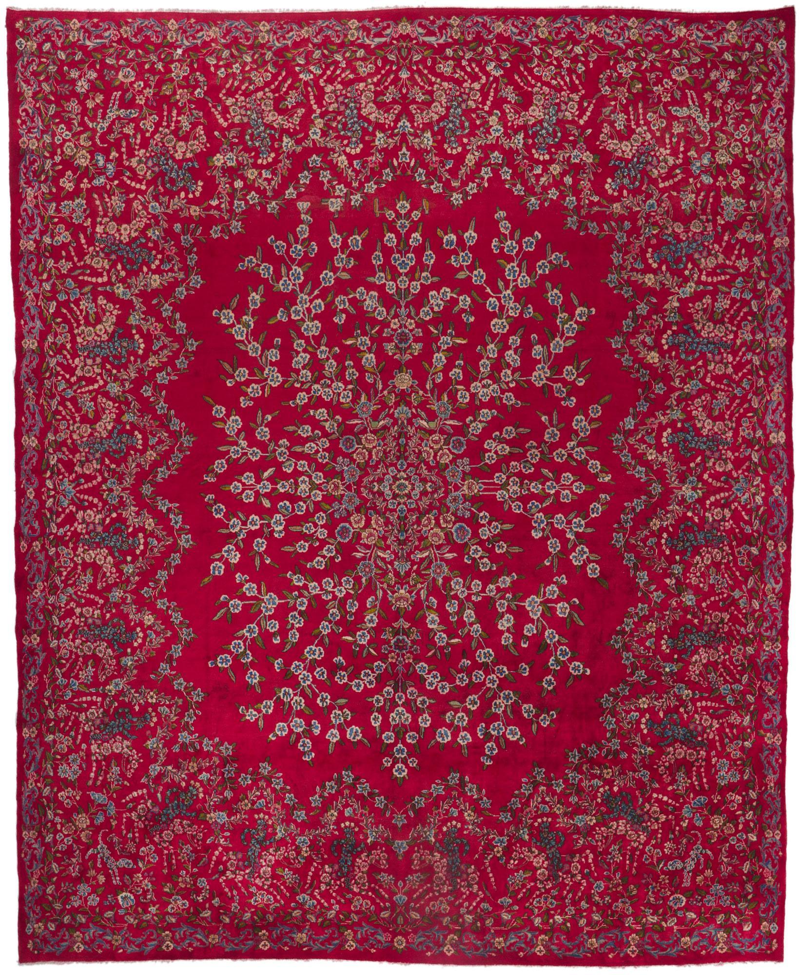 Antique Red Persian Floral Kerman Carpet, 13'00 ft x 16'00 ft 5