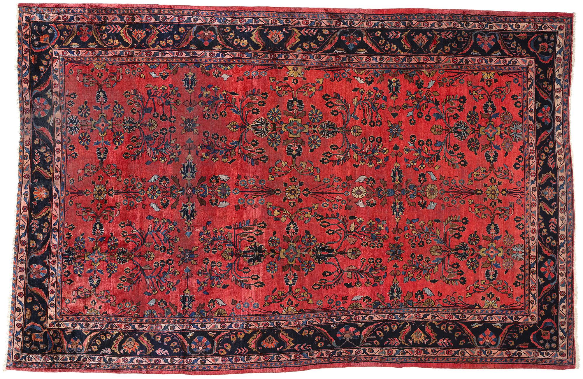 Tapis Sarouk persan ancien à fleurs rouges, 10'08 x 16'09 en vente 2